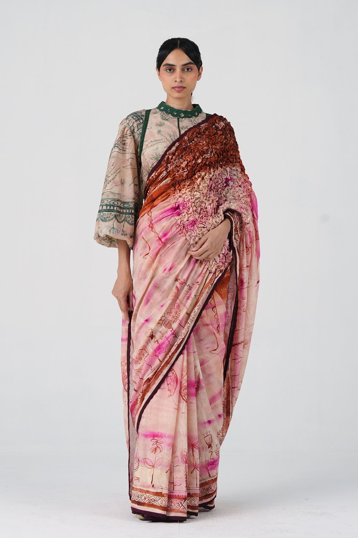 Smocked Pink Saree