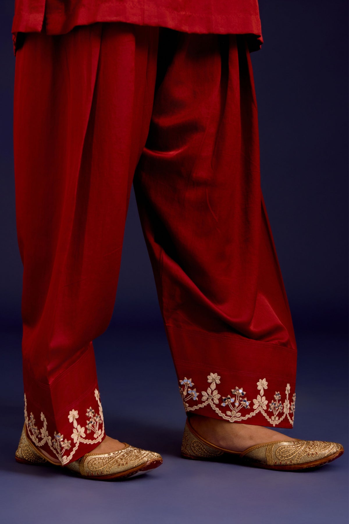 Rust Cotton Embroidered Kurta Set