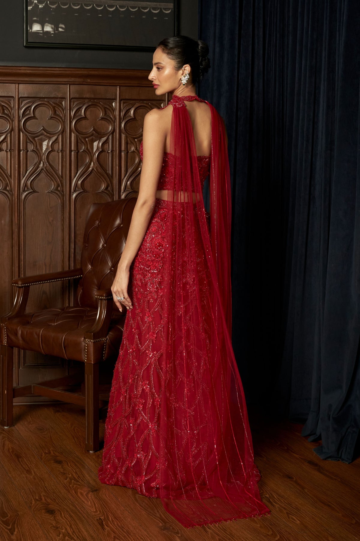 Red Fishcut Lehenga Set
