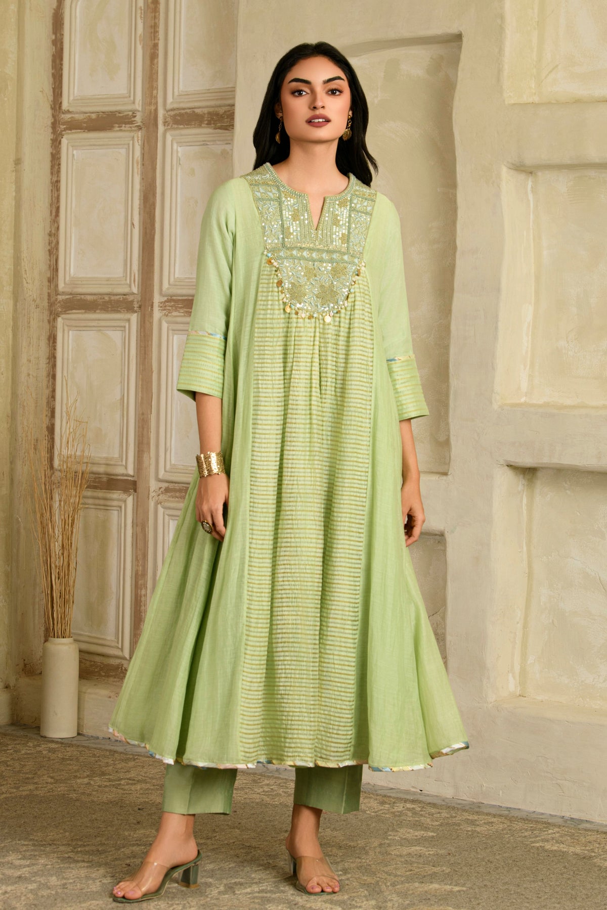 Aarzoo Pista Green Anarkali Set