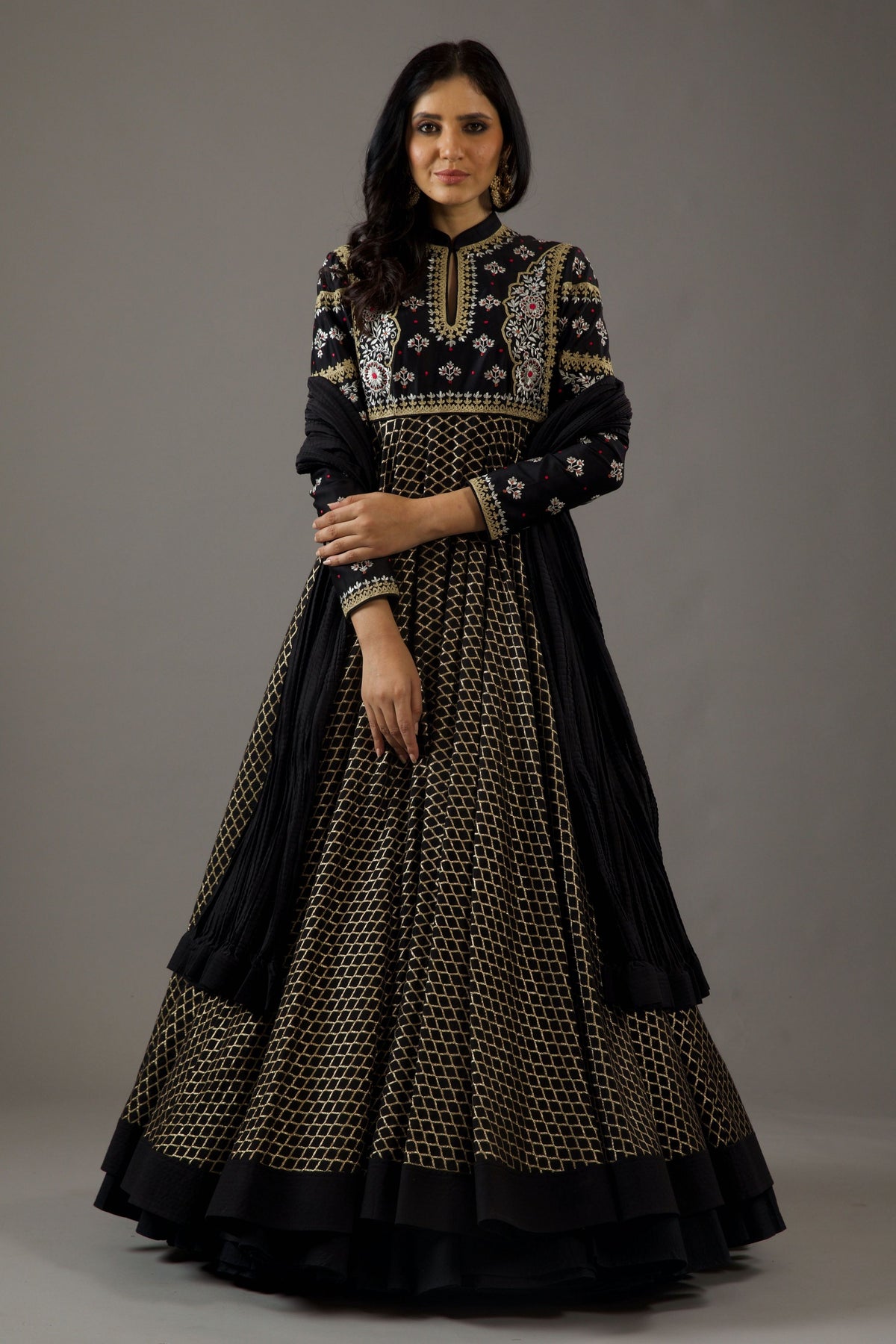 Chanderi Anarkali in Black