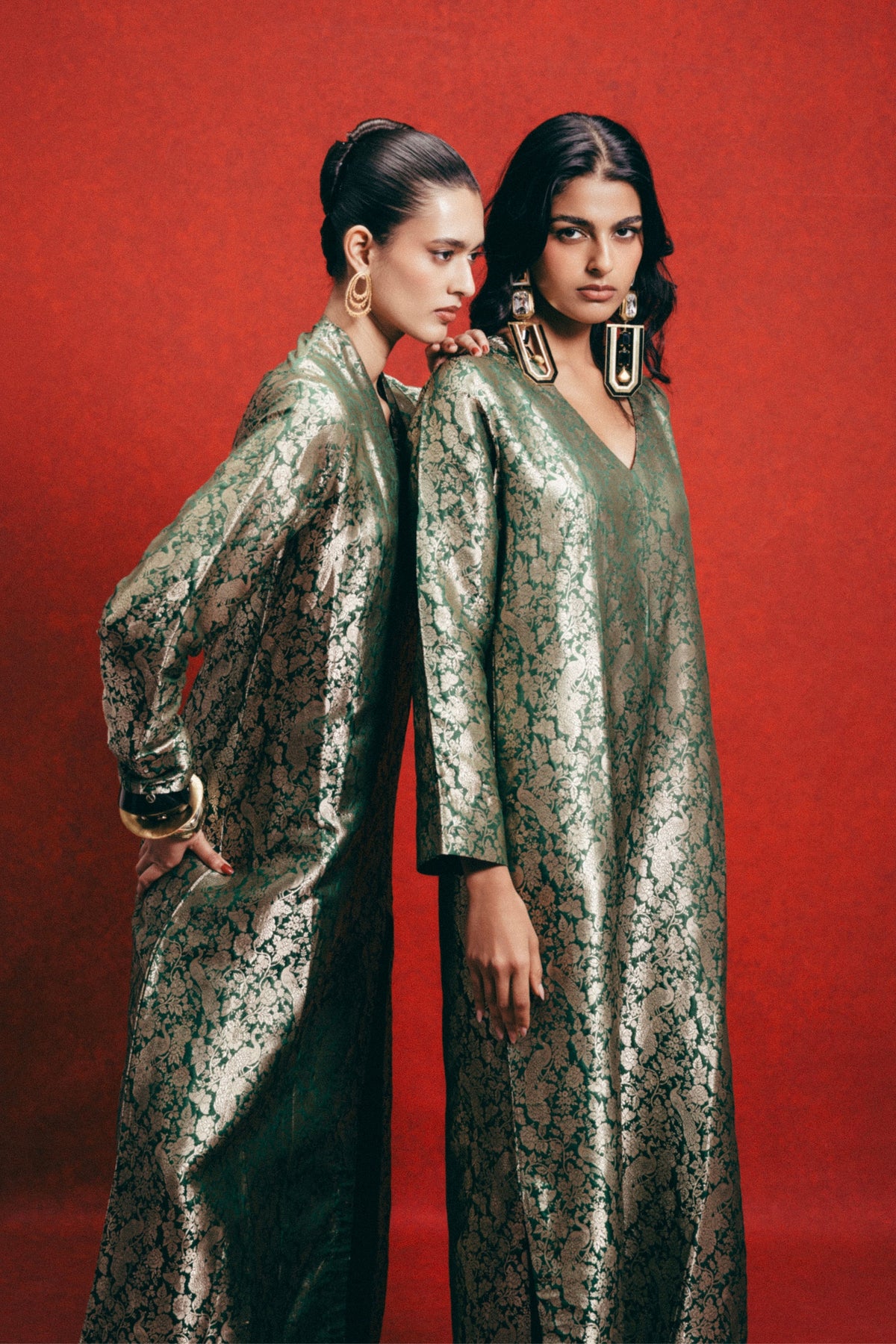 Handwoven Sage Green Banarasi Kaftan