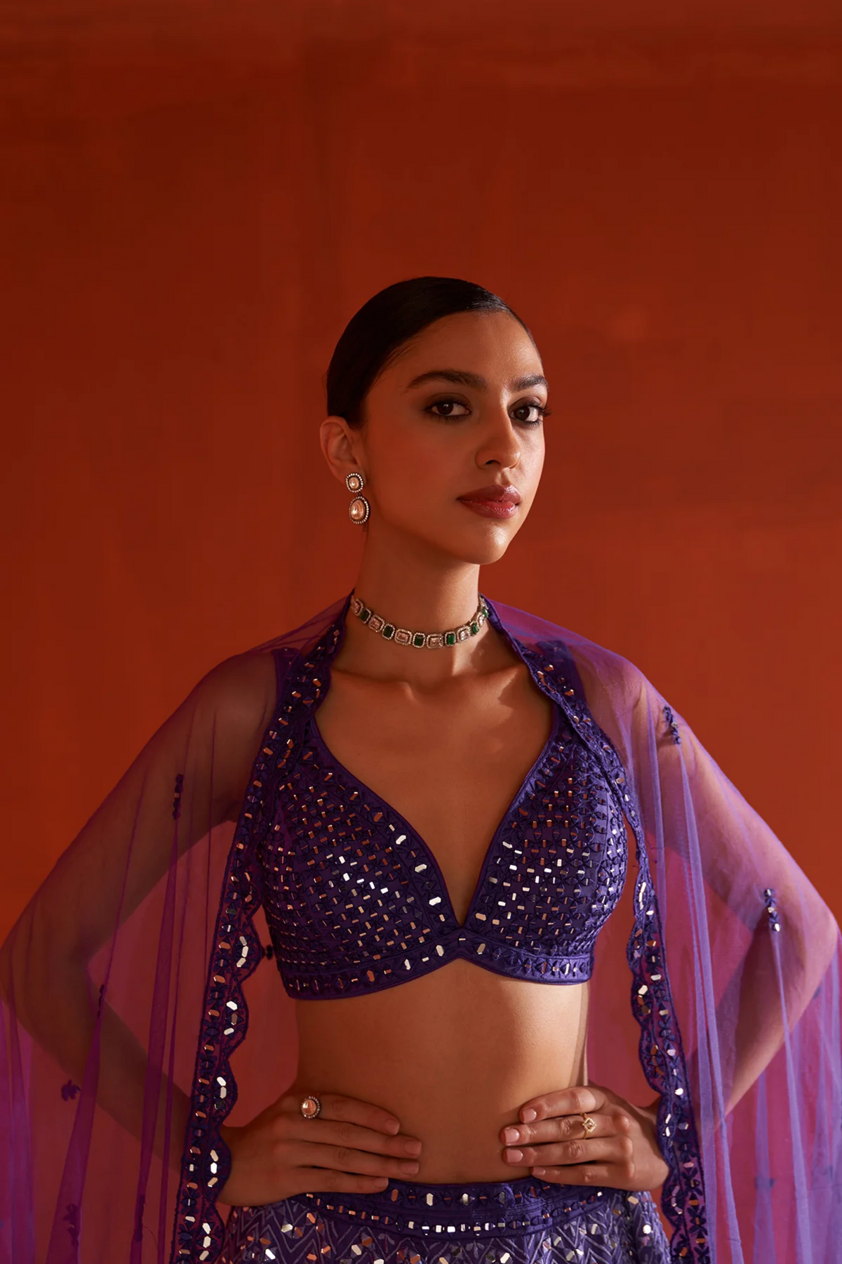 Purple Raw Silk Lehenga Set