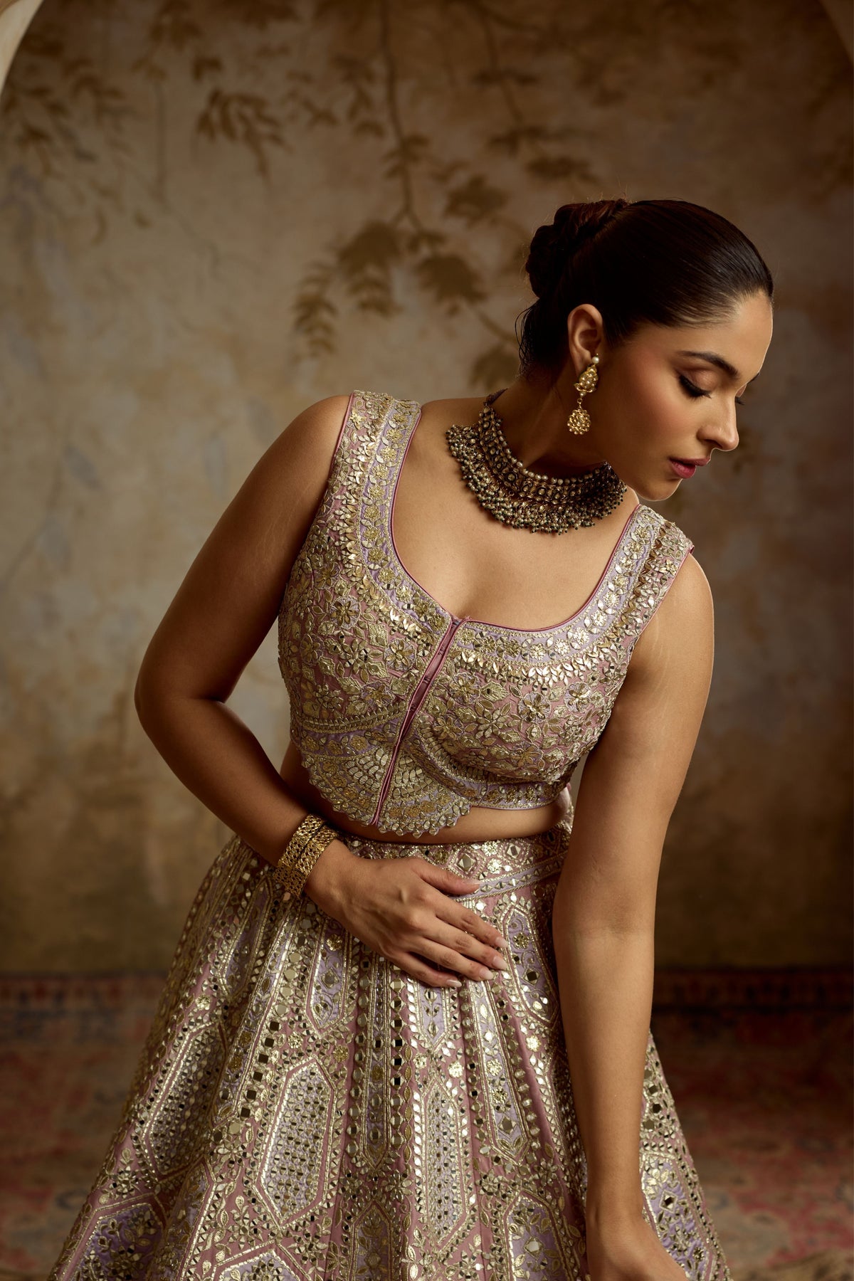 Purple Tissue Patch Lehenga Set