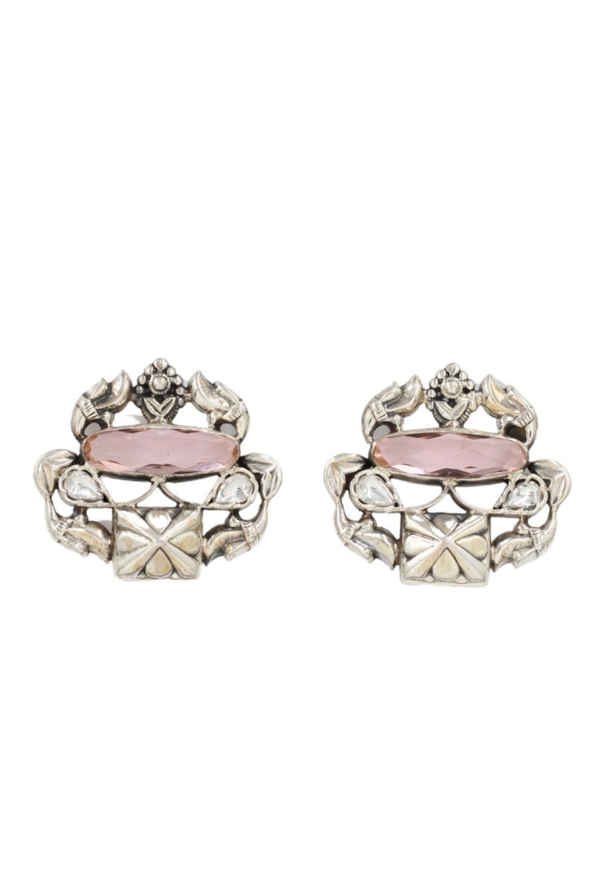 Artisan Silver Earrings in Pink