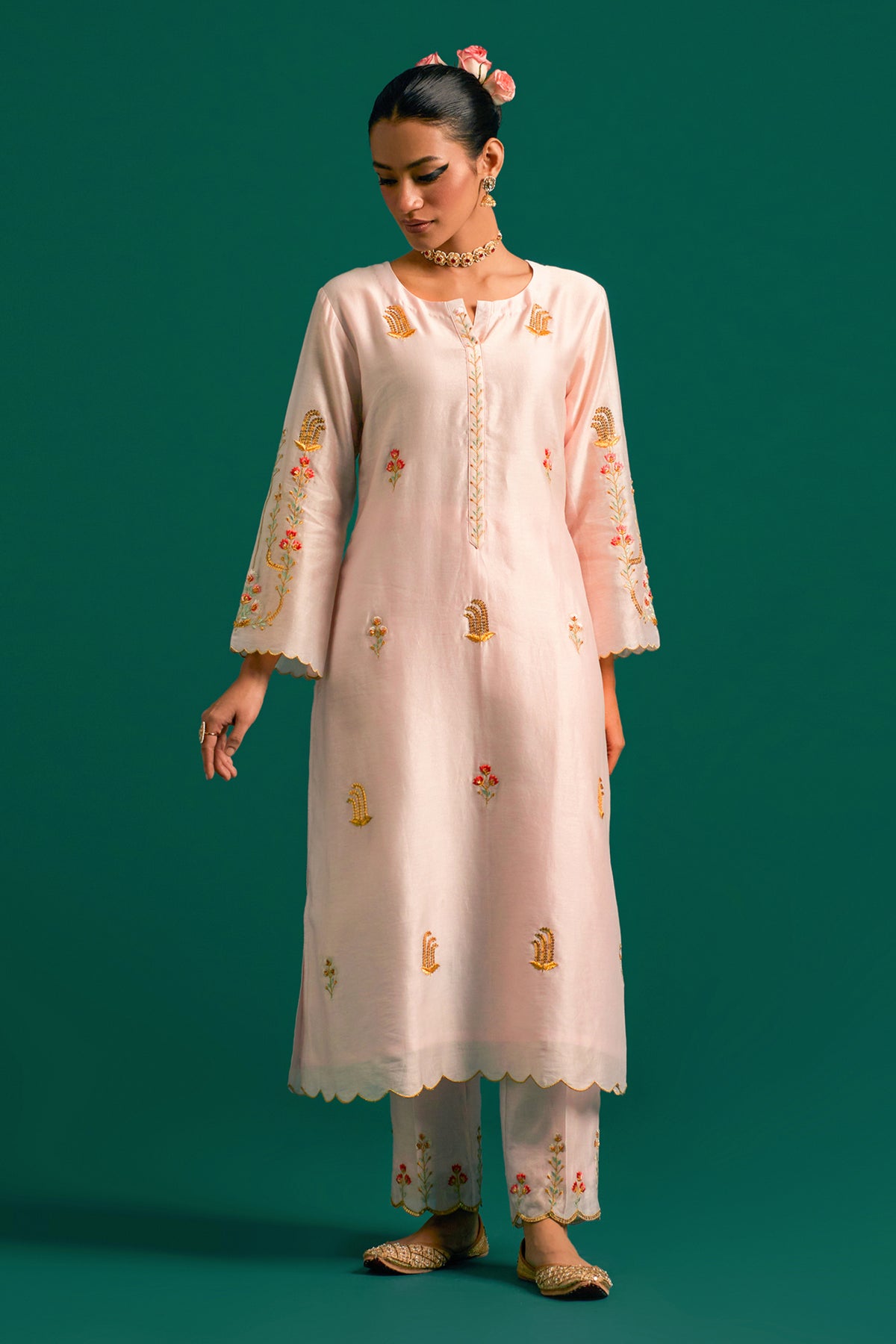 Pink Silk Chanderi Kurta and Pant