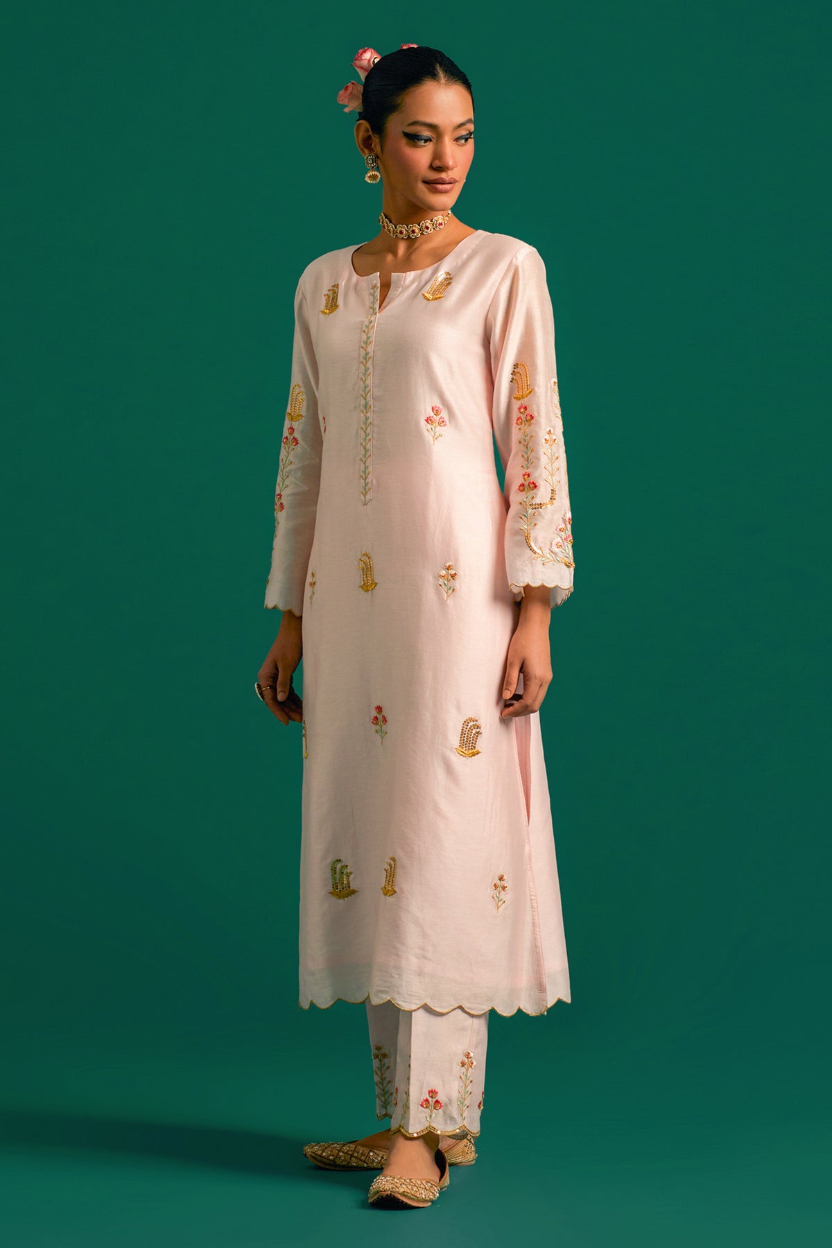 Pink Silk Chanderi Kurta and Pant