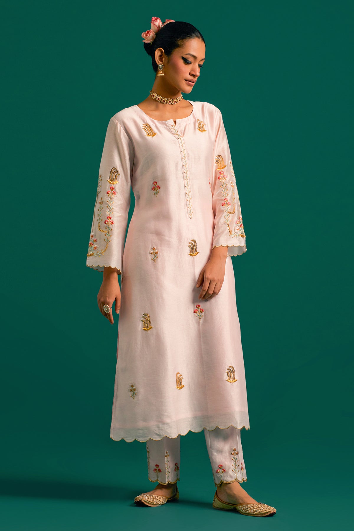 Pink Silk Chanderi Kurta and Pant