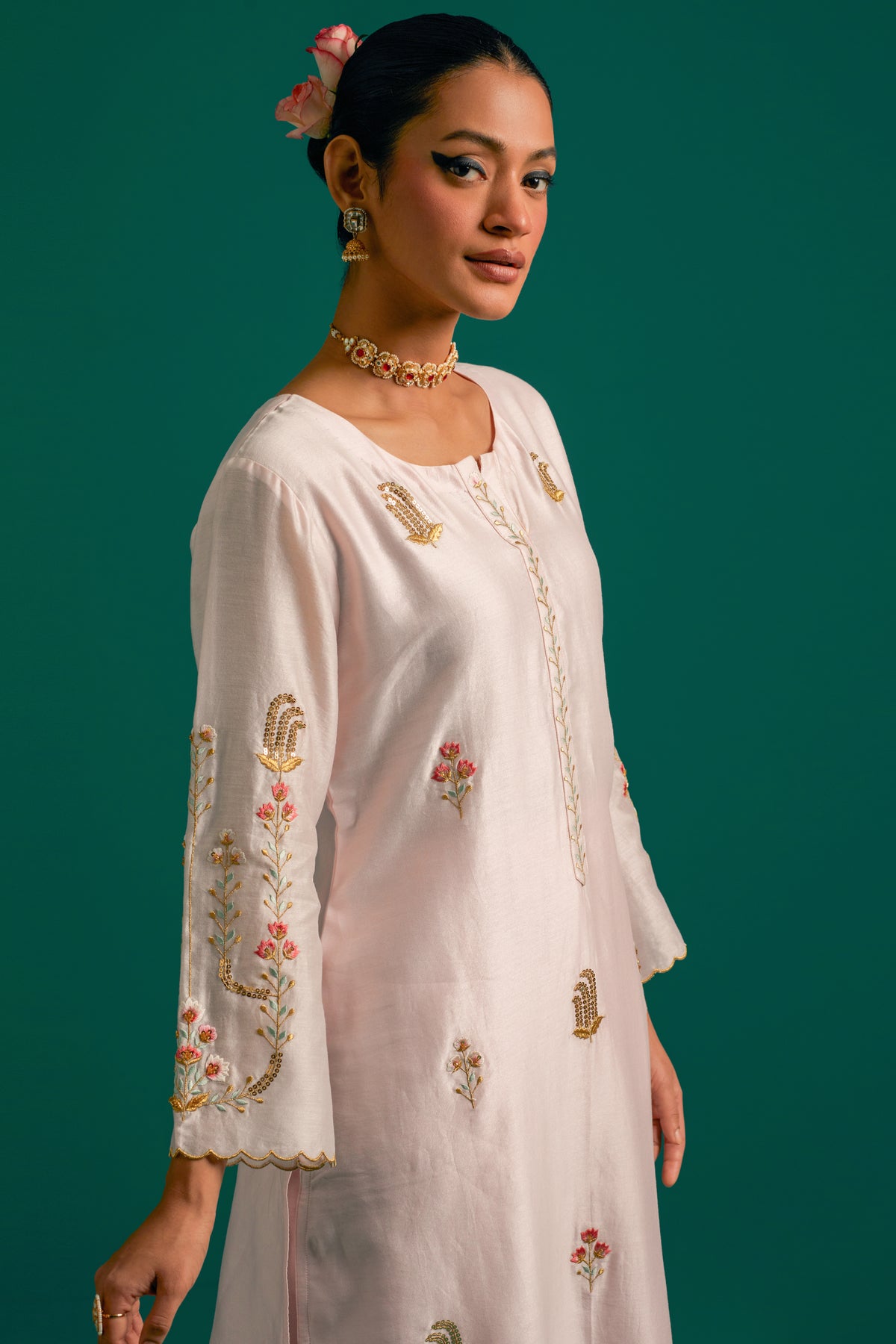 Pink Silk Chanderi Kurta and Pant