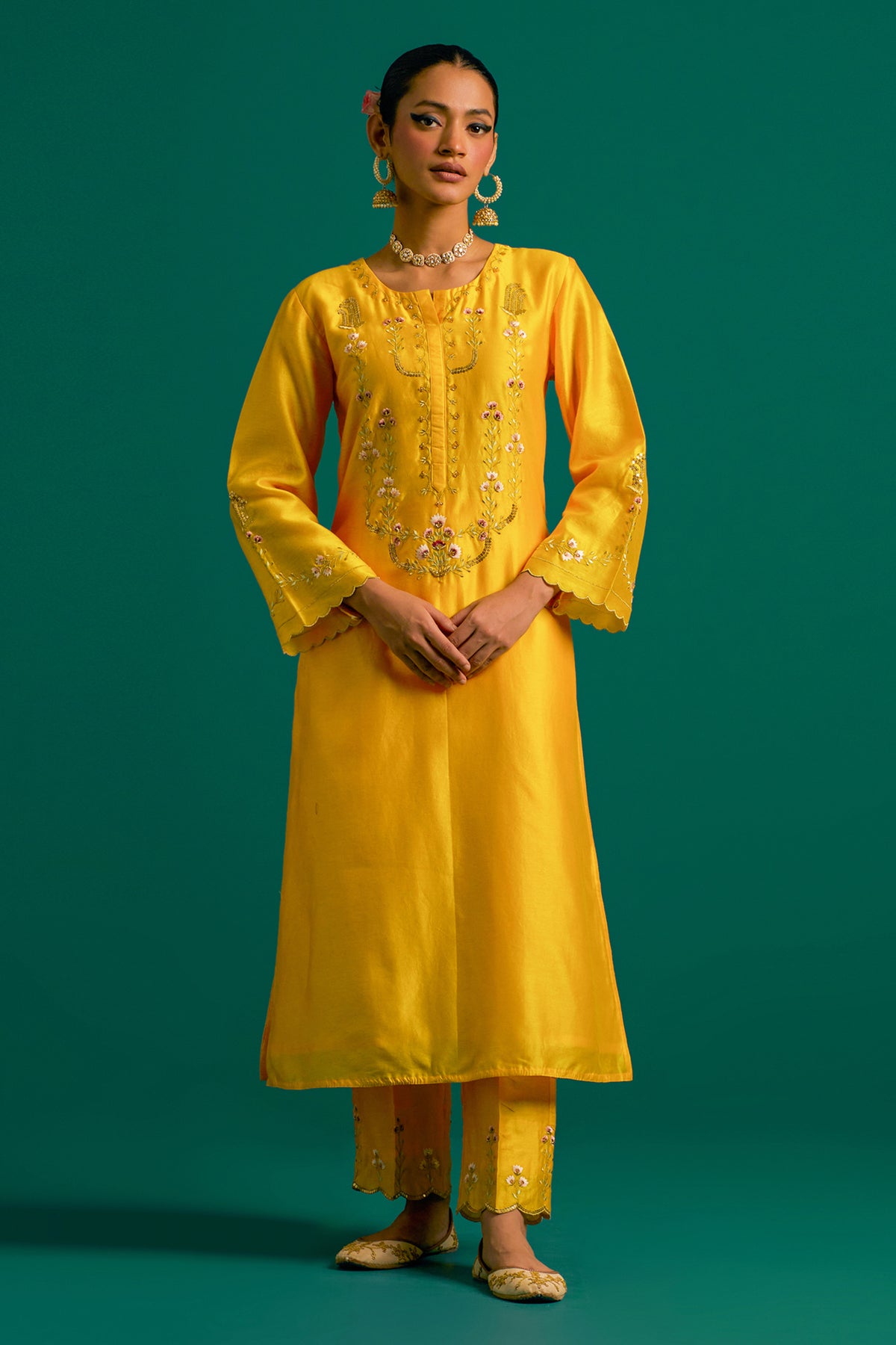 Yellow Silk Chanderi Kurta and Pant