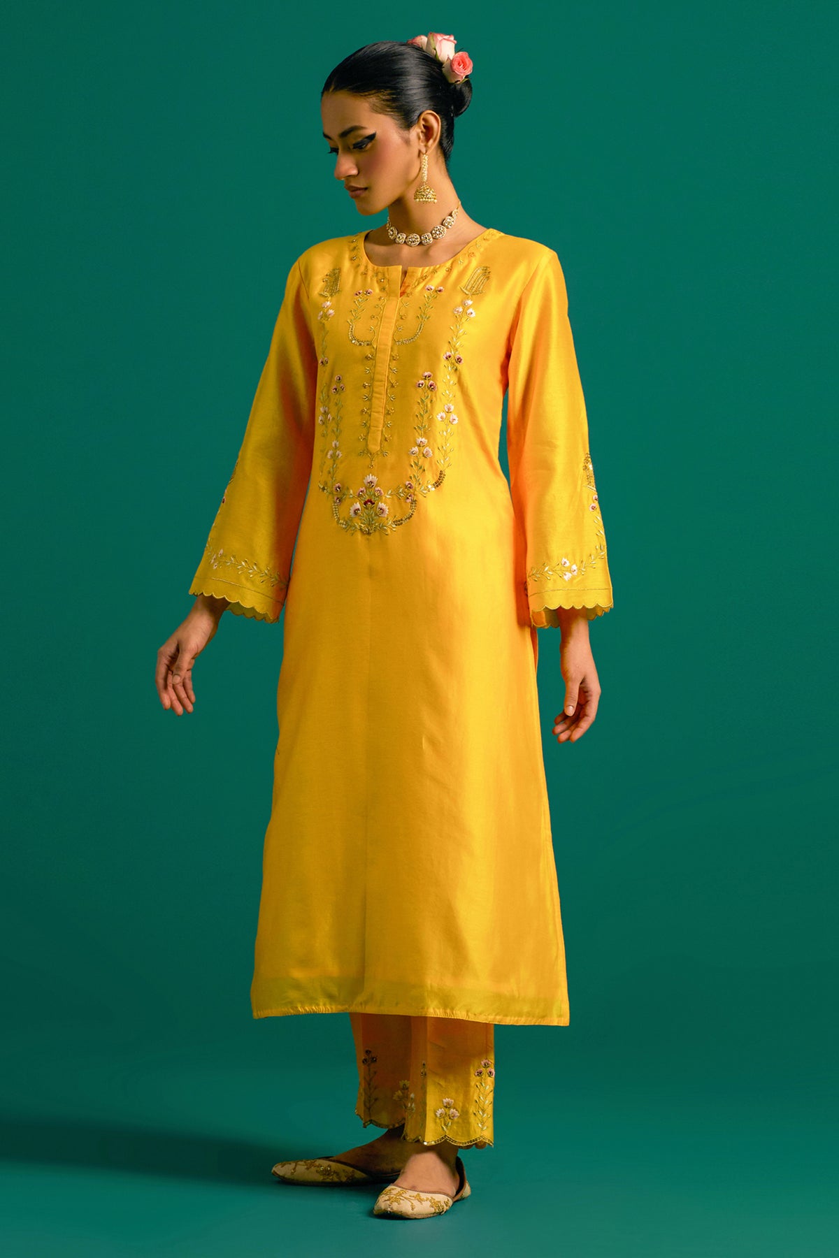 Yellow Silk Chanderi Kurta and Pant