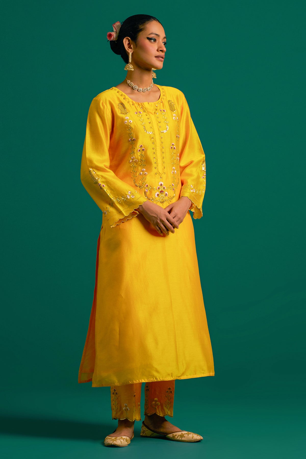 Yellow Silk Chanderi Kurta and Pant