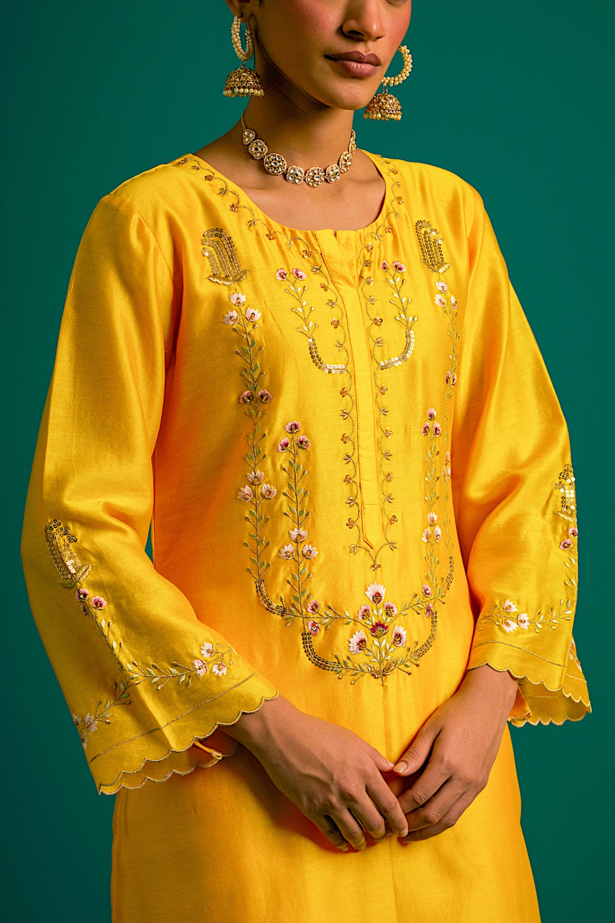 Yellow Silk Chanderi Kurta and Pant