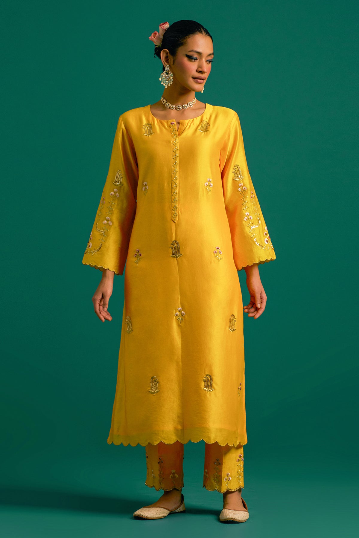 Yellow Silk Chanderi Kurta and Pant