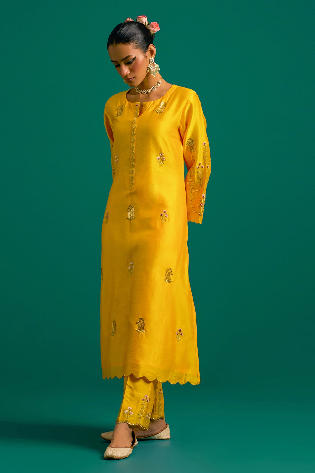 Yellow Silk Chanderi Kurta and Pant