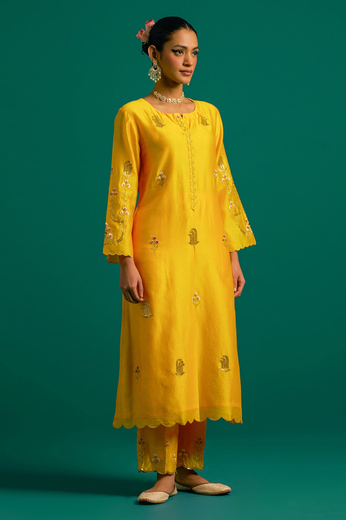 Yellow Silk Chanderi Kurta and Pant