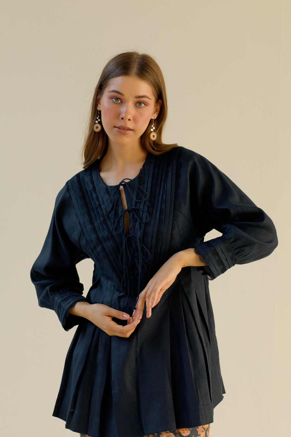 Maya pleated lace top