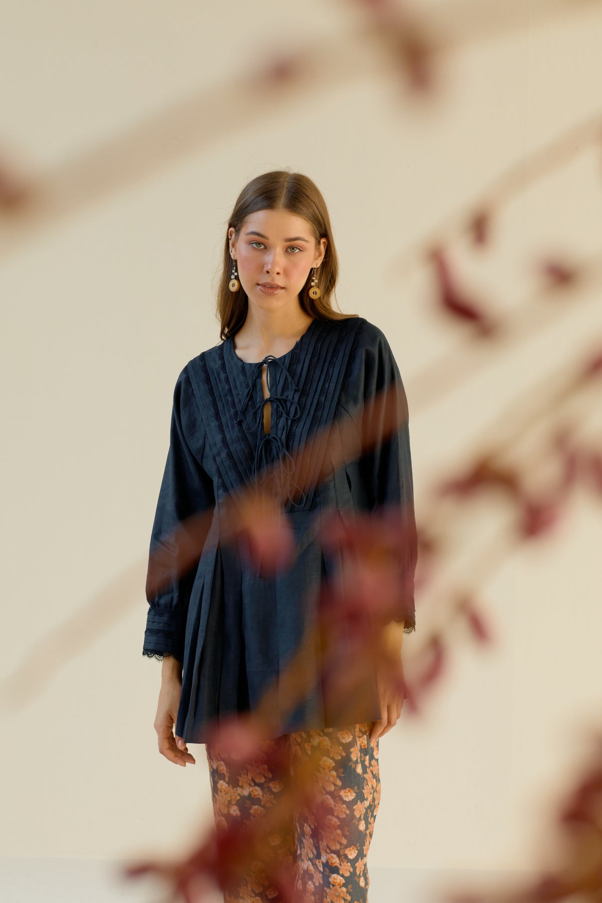 Maya pleated lace top