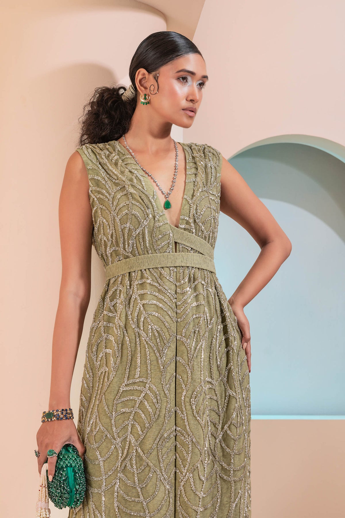 Olive Foliage Jacket Set
