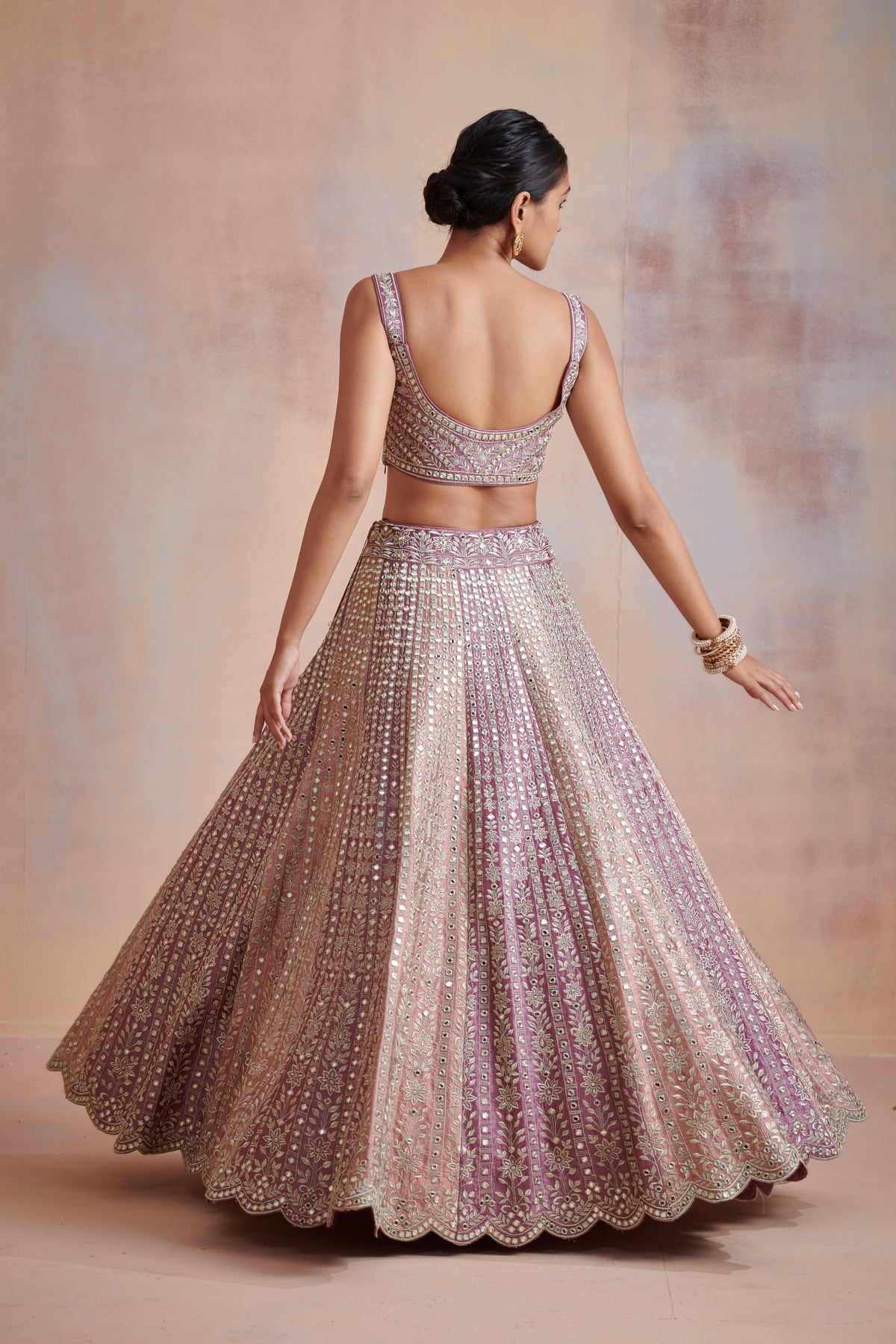 Plum and old rose dual color slub silk lehenga set