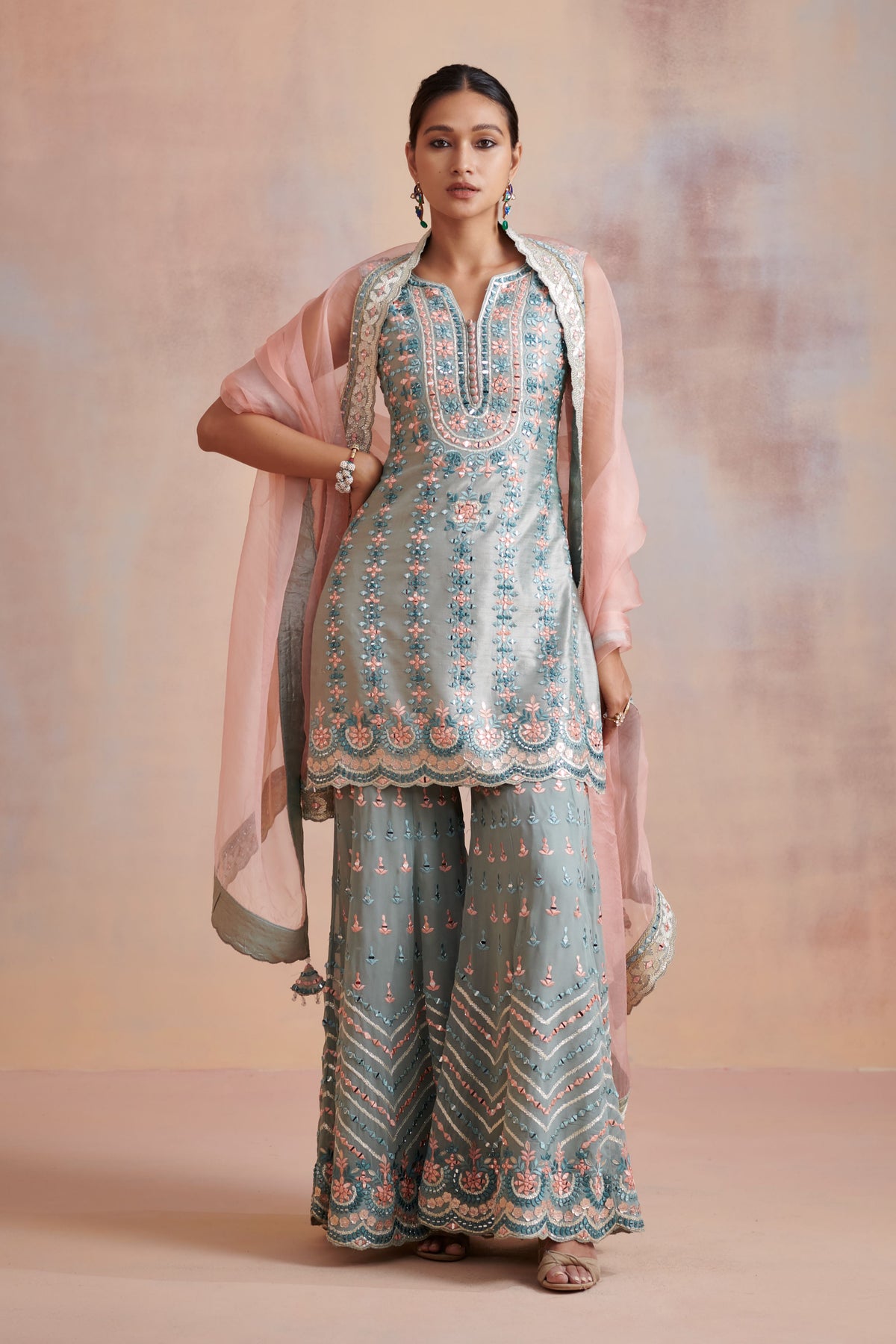 Ice blue slub silk kurta set