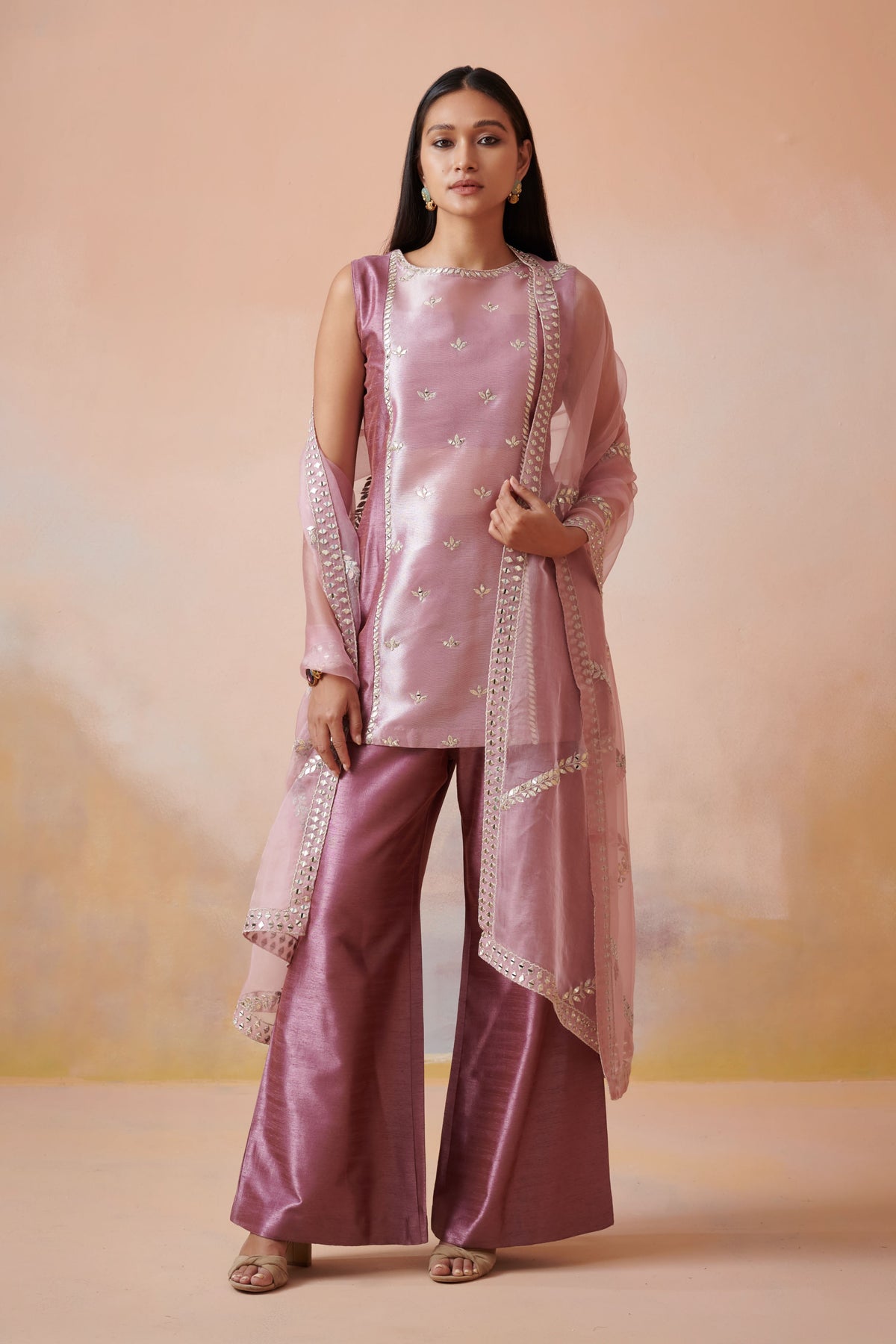Pink and plum slub silk co-ord set