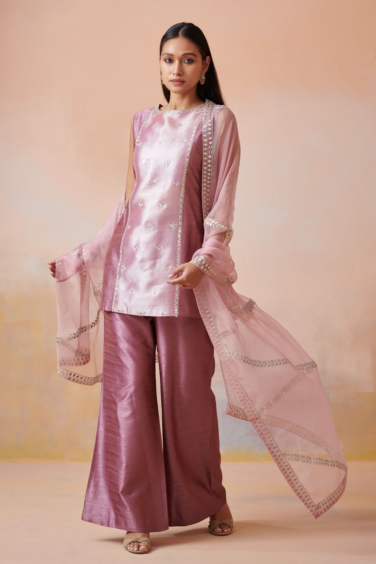 Pink and plum slub silk co-ord set
