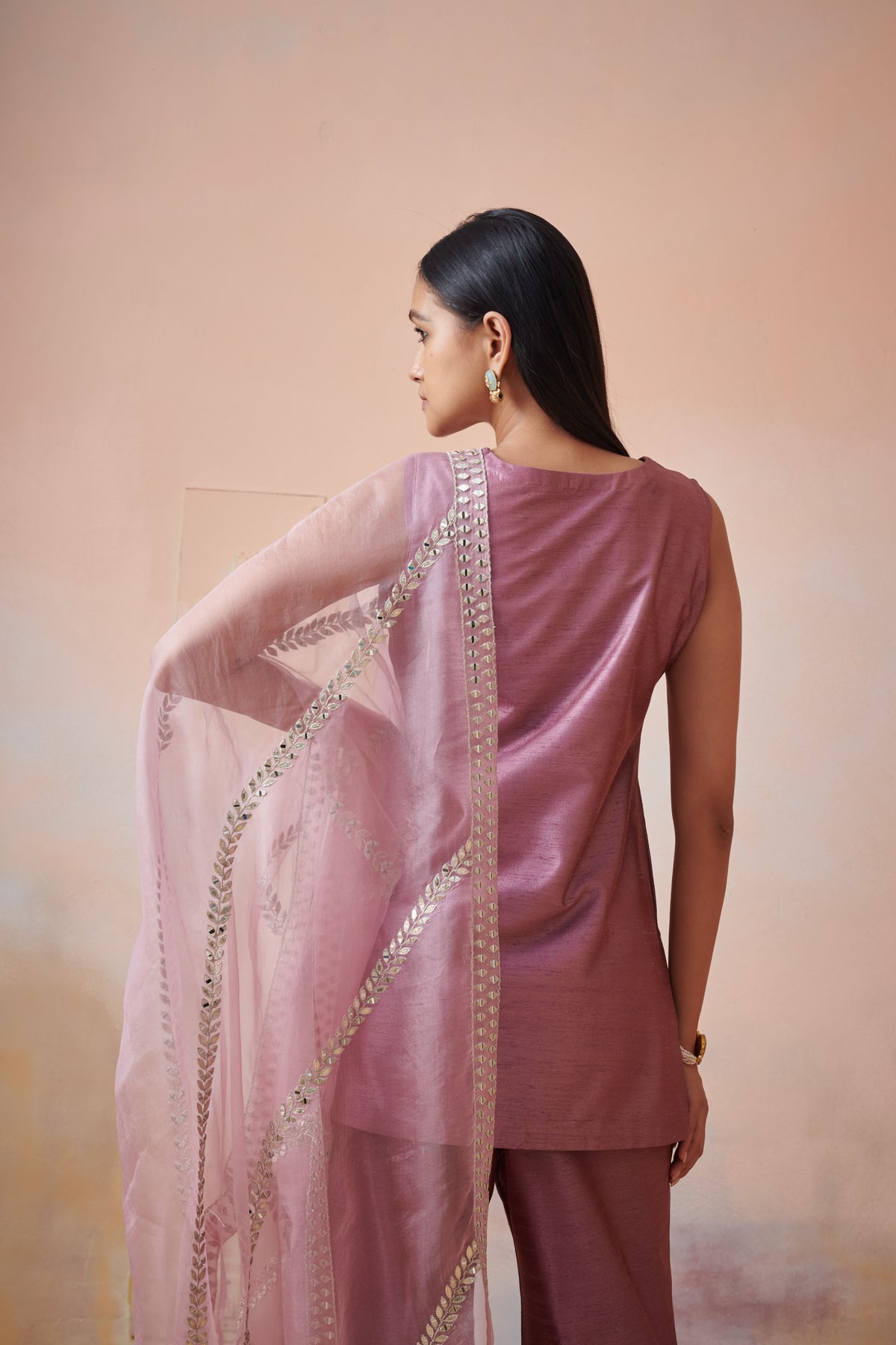 Pink and plum slub silk co-ord set