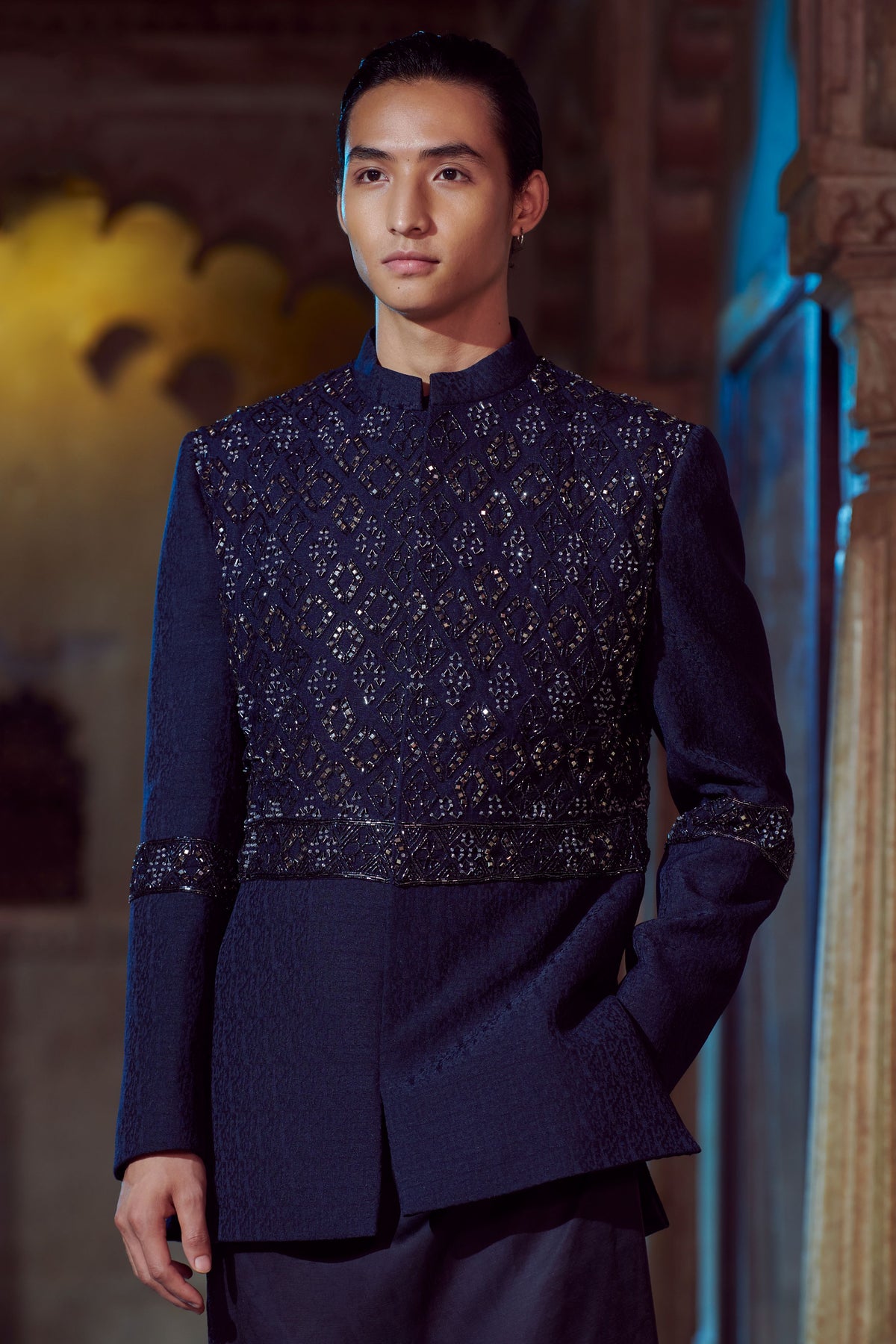 Navy Blue Kurta Jacket Set