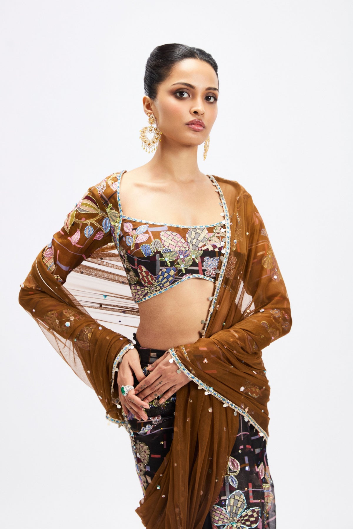 Sepia Organza Lehenga Set