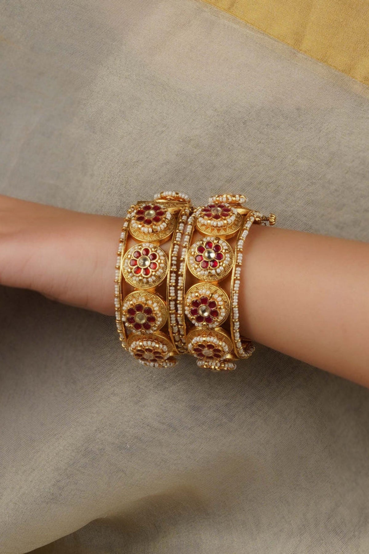 Red Jadau Kundan Bangles