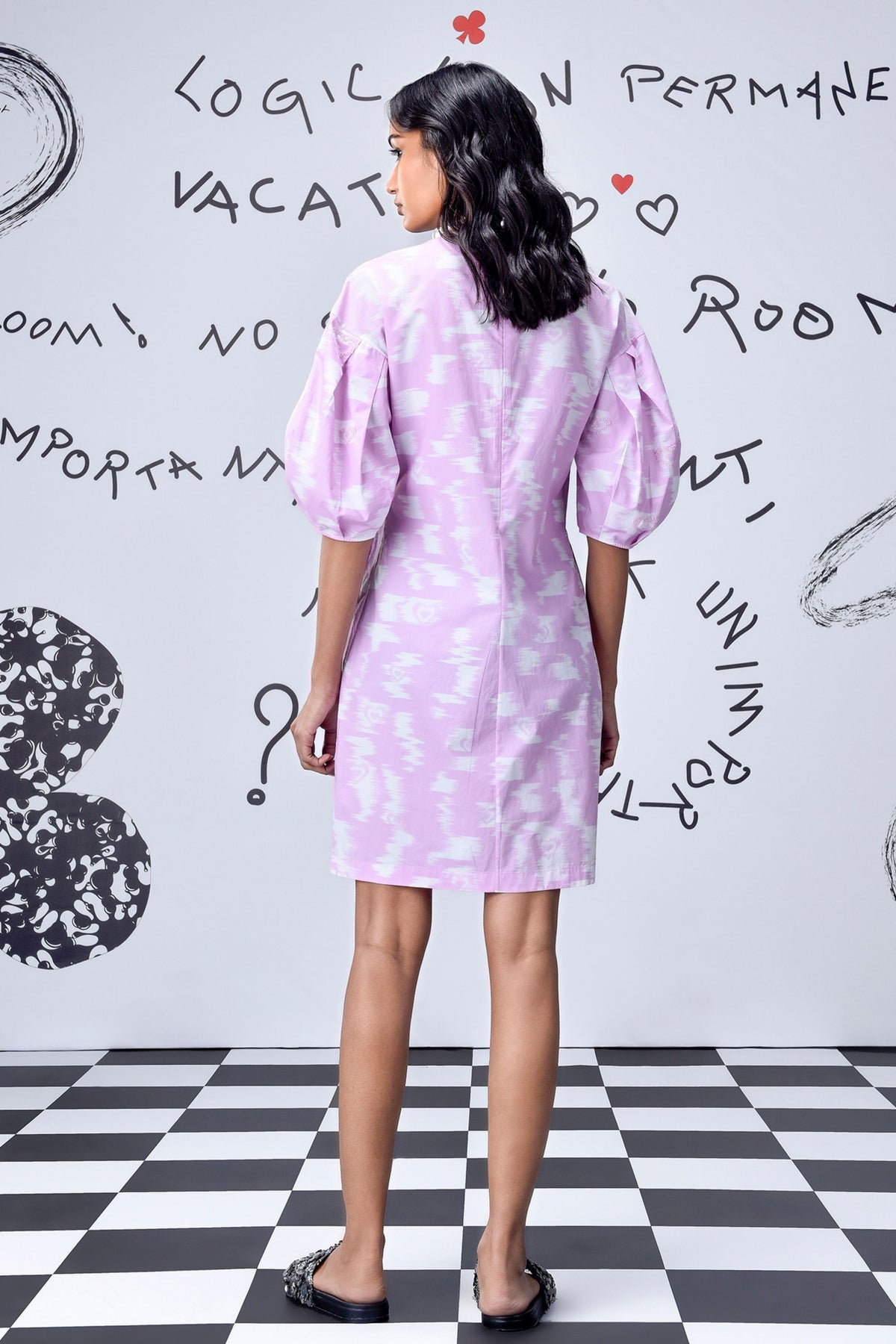 Ikkat Check Dress Smoothie Pink