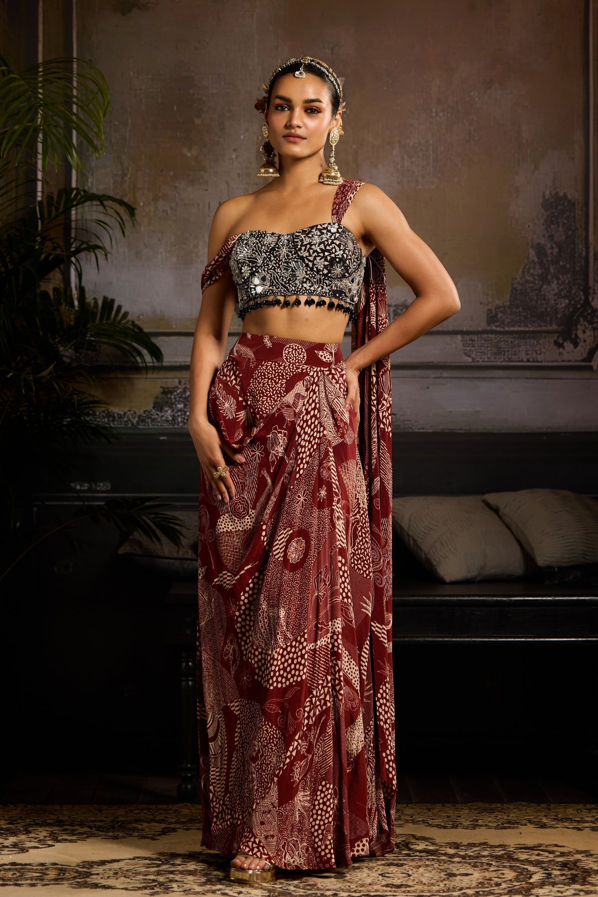 Maroon and Black Co-ord Set