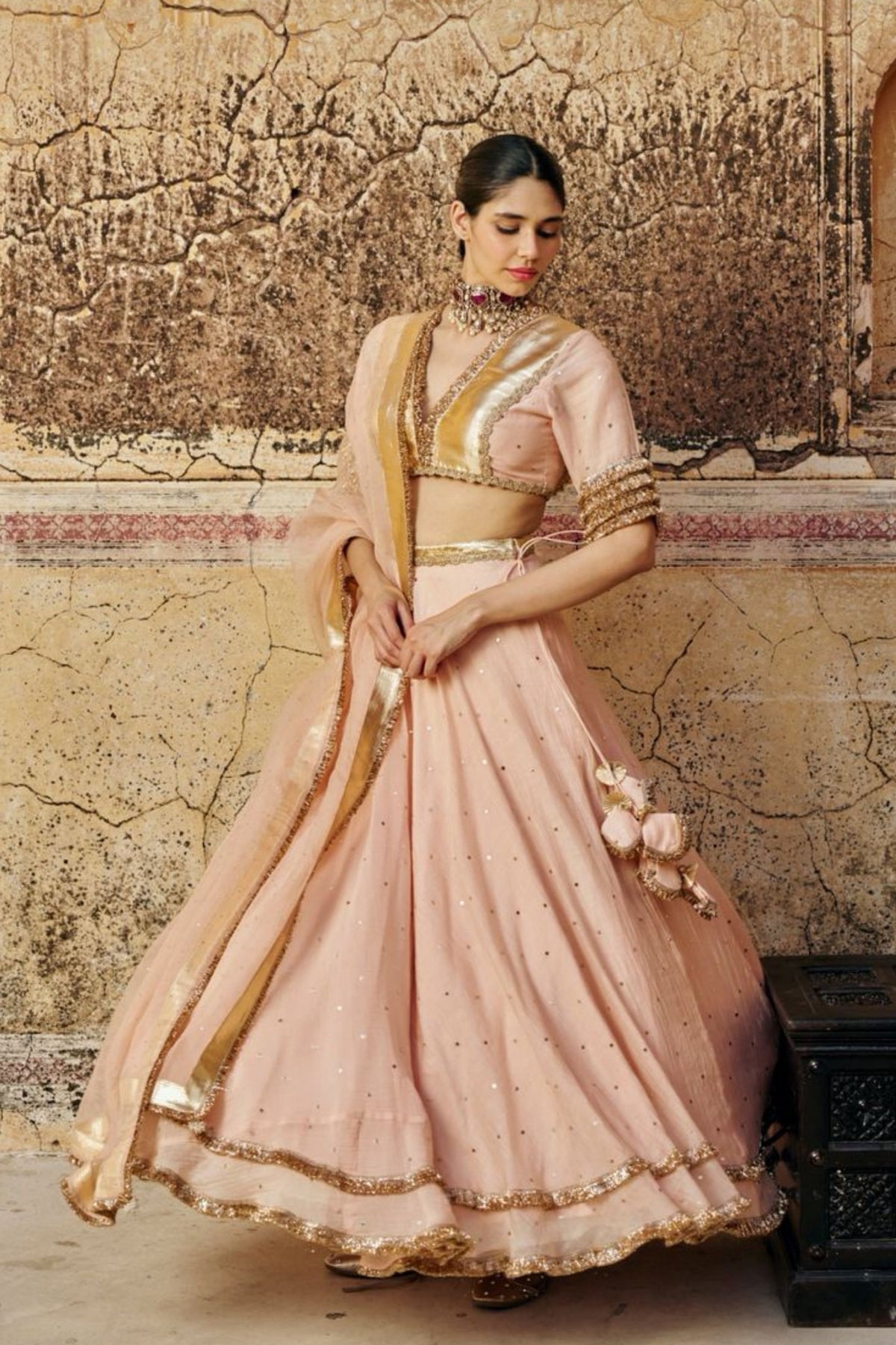 Vintage Blush Mukesh Lehenga Set