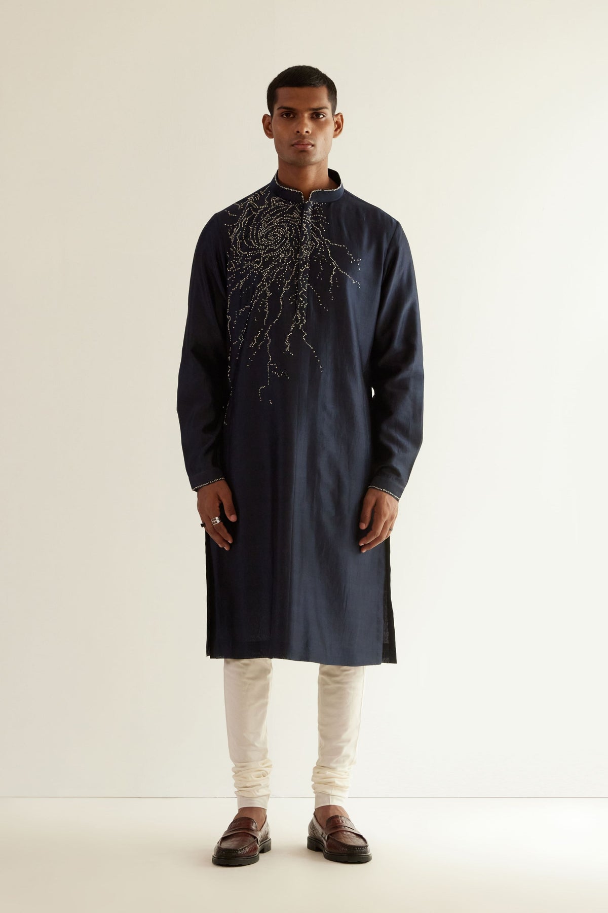 Black Hole Placement Emb Kurta Set