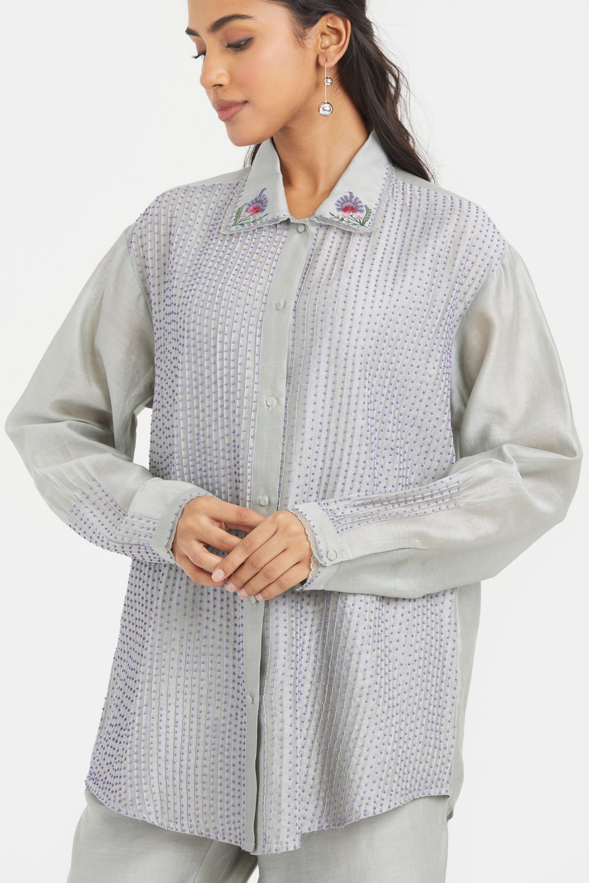 Bluish Grey Chanderi Co-ord Set