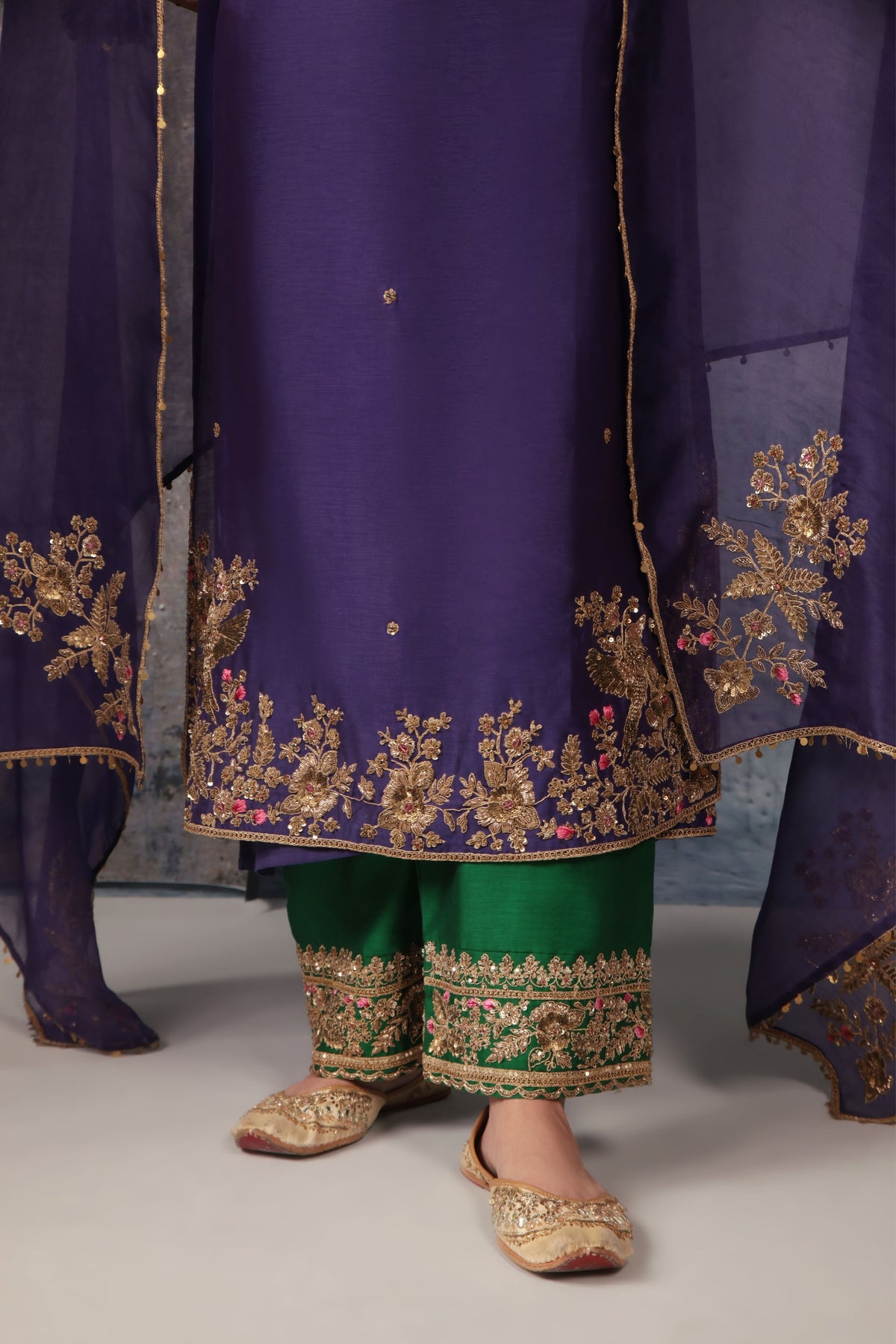 Purple Straight Long Kurta Set