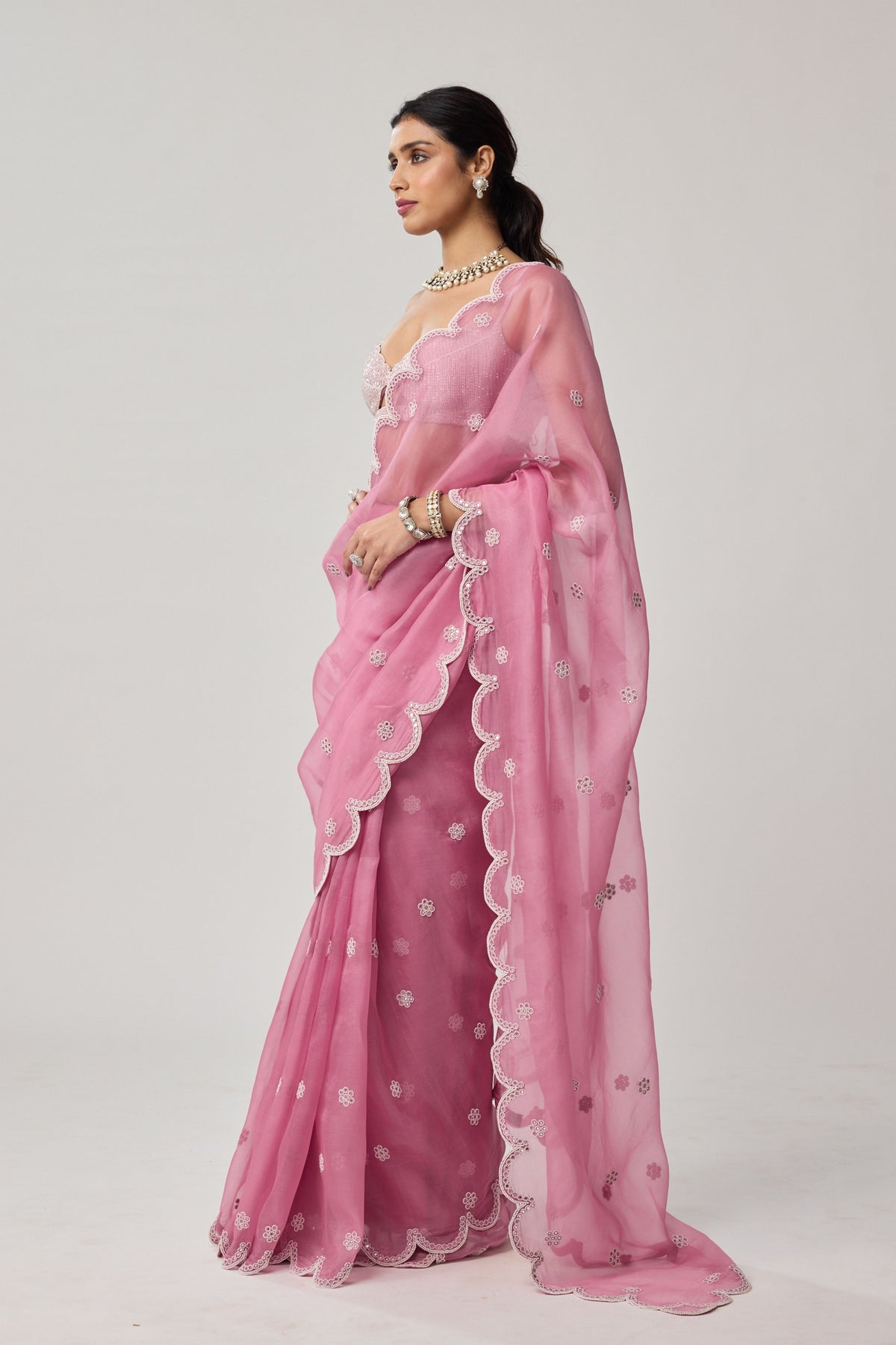 Onion Pink Pearl Saree Set
