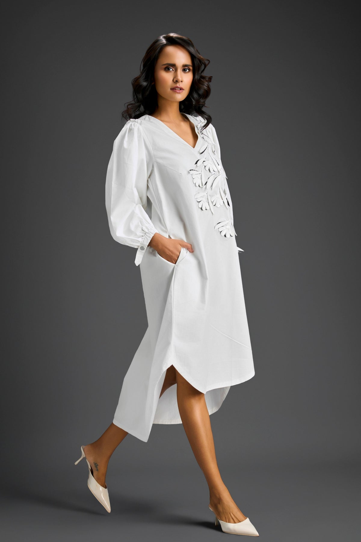 White High-low V-neck Dress