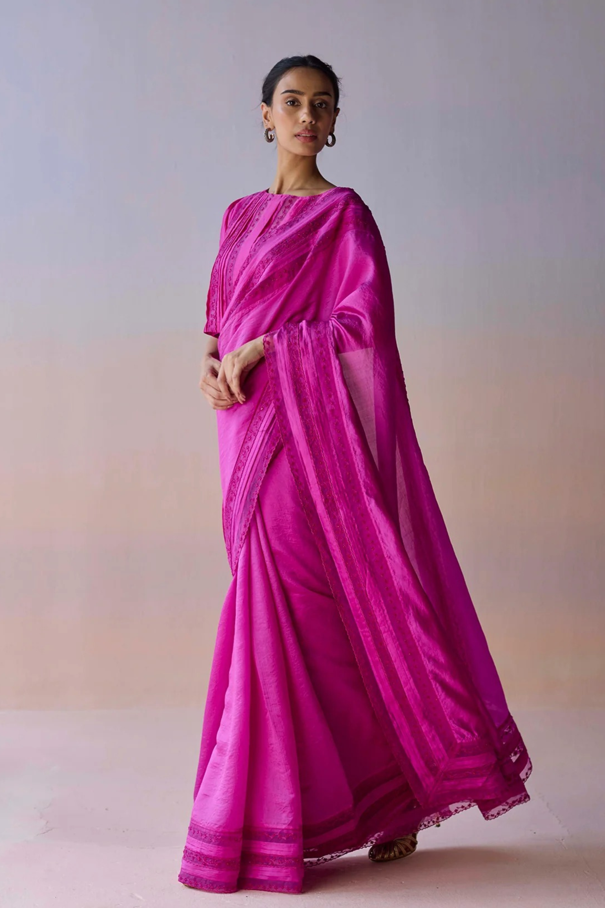 Whispering Ivy Embroidered Pink Saree