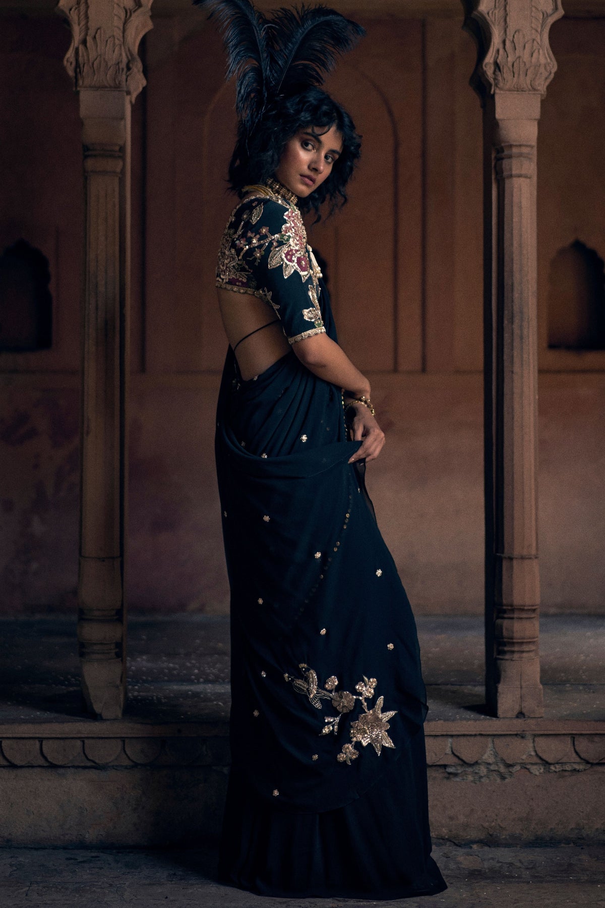 Cocktail Black Saree Set