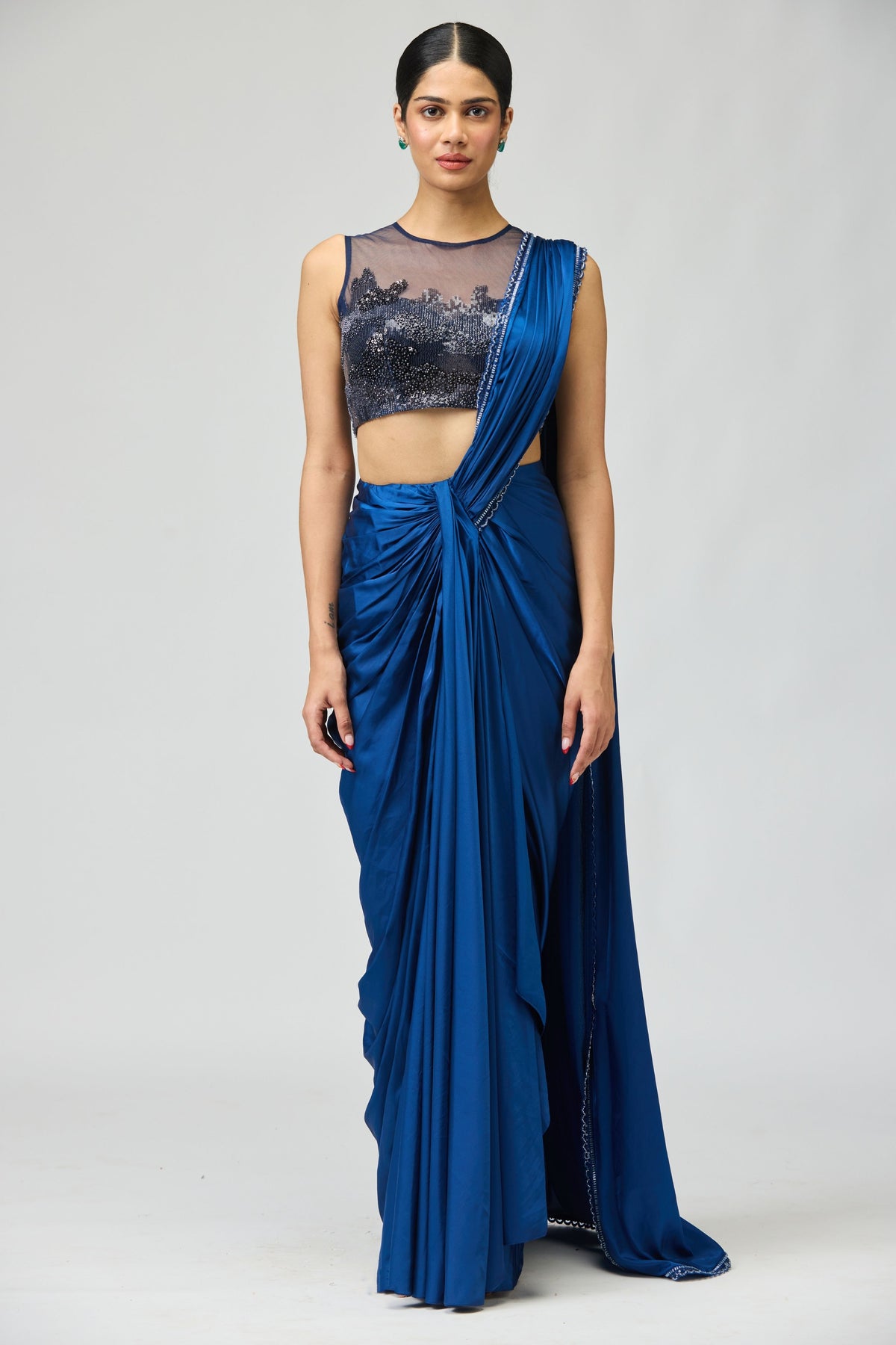 Navy Armani Satin Saree Set