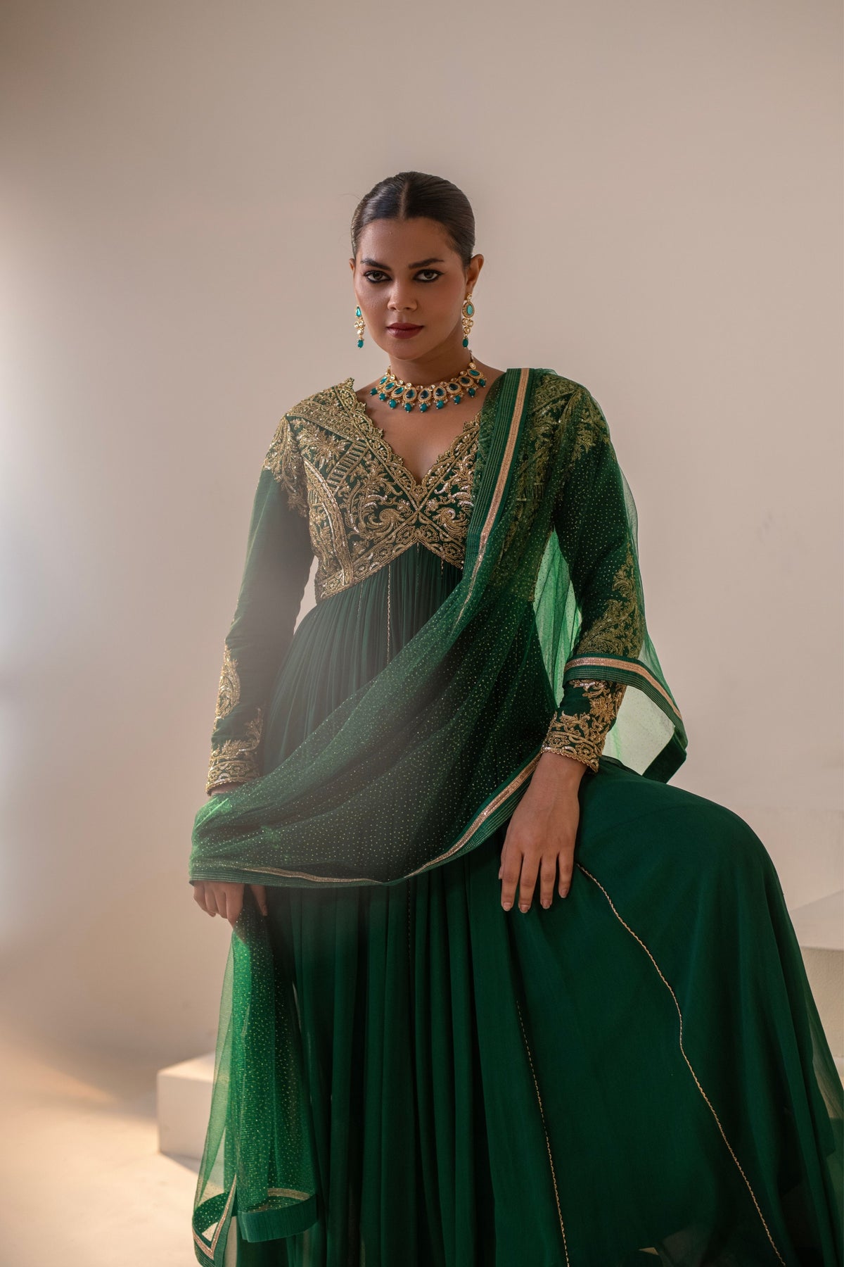 Emerald Green Embellished Anarkali