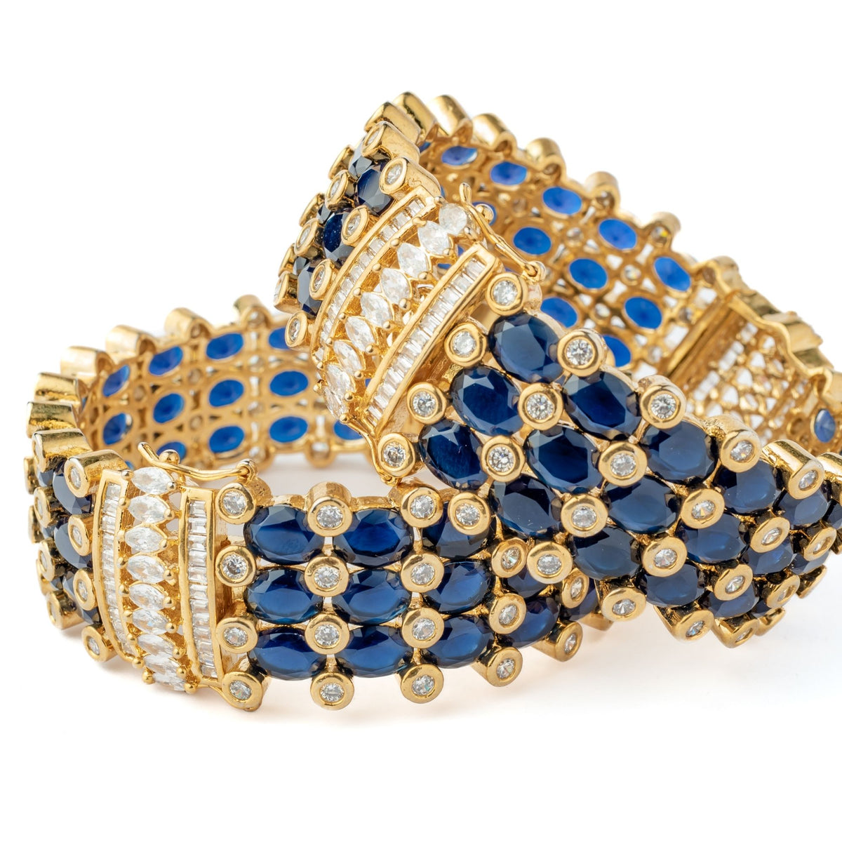 Gold Plated Blue Womens Kundan Bangles