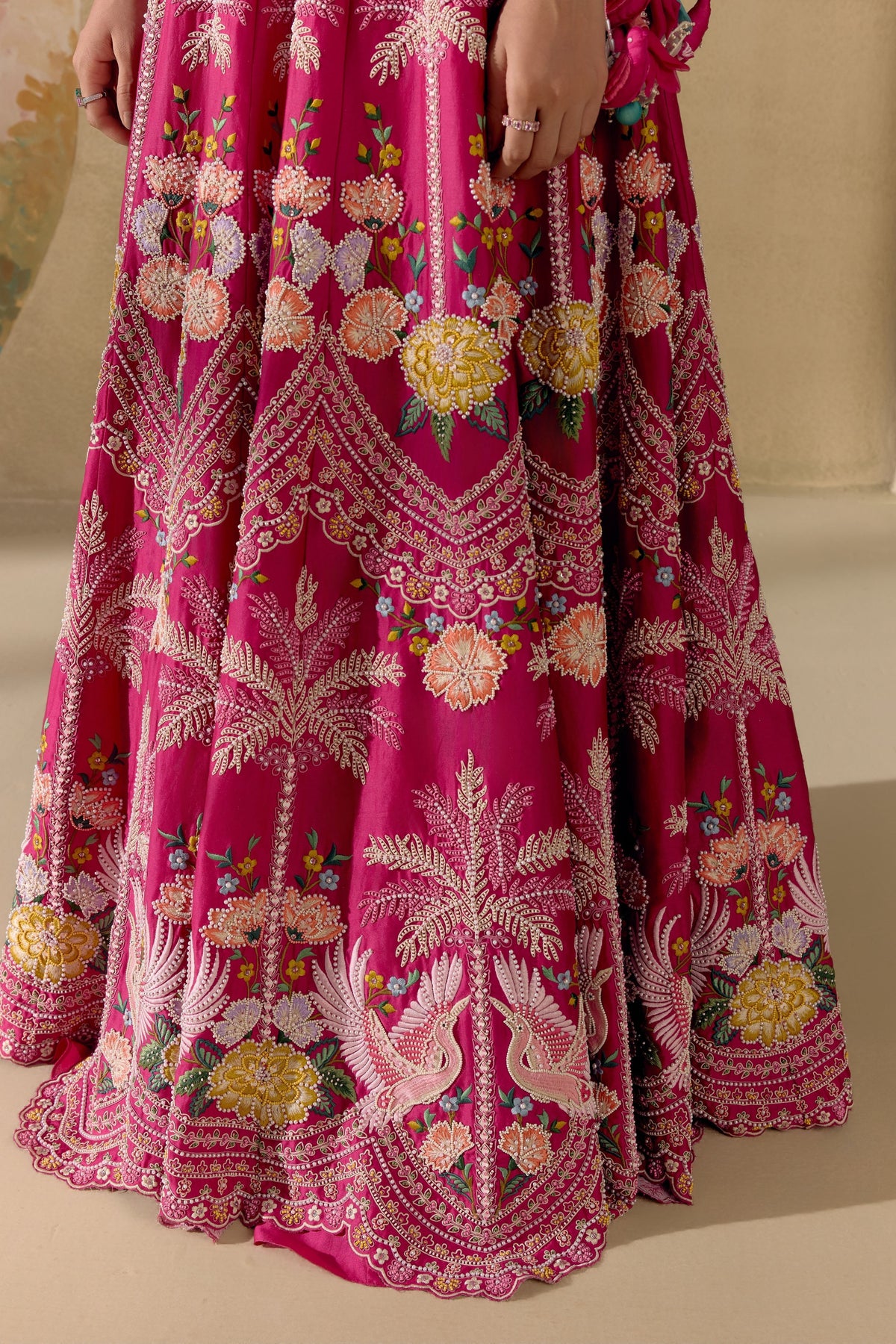 Fuchsia Floral Cordwork Lehenga
