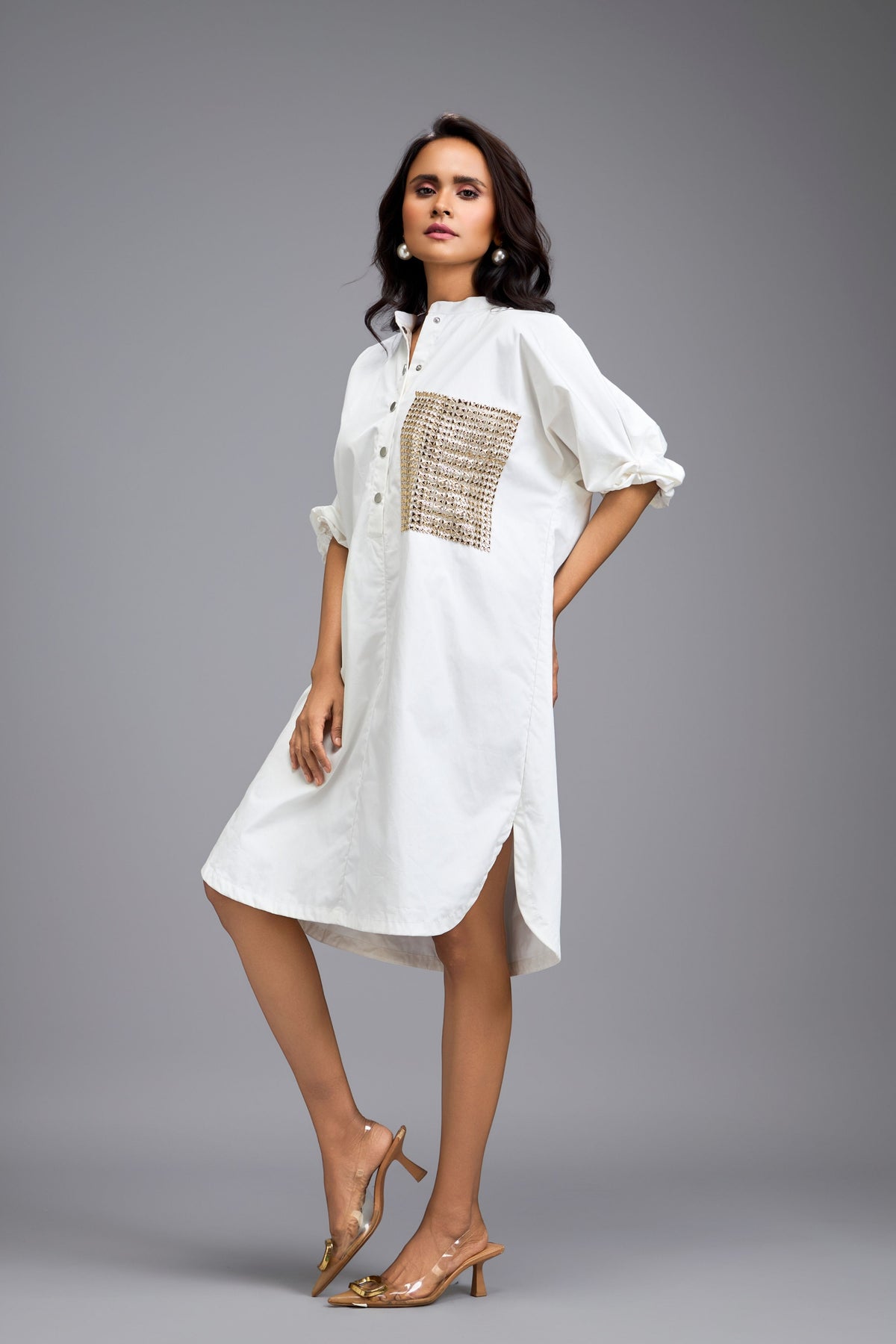Ruched Oversize Shirt Dress