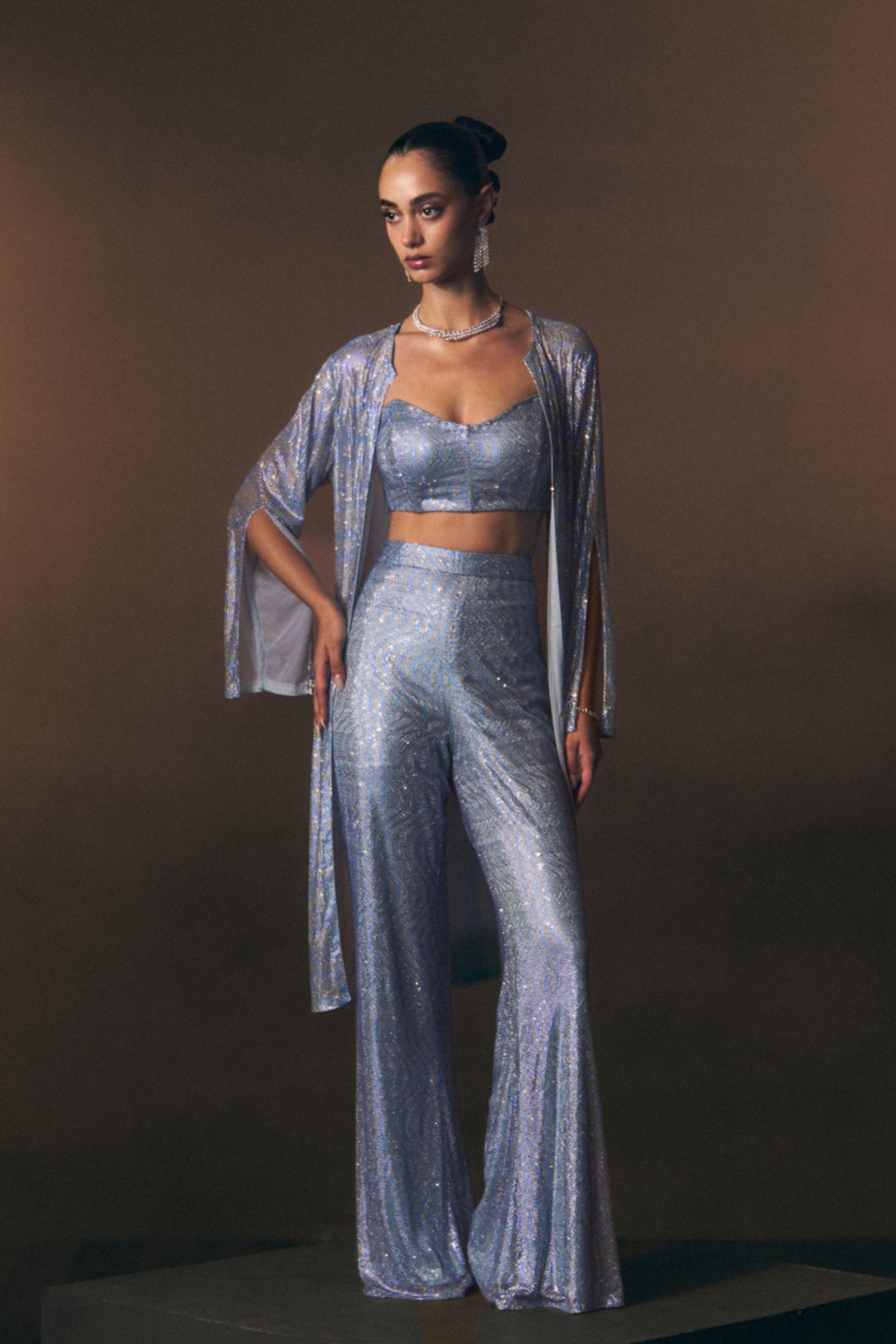 Blue Sharara Pants with Jacket