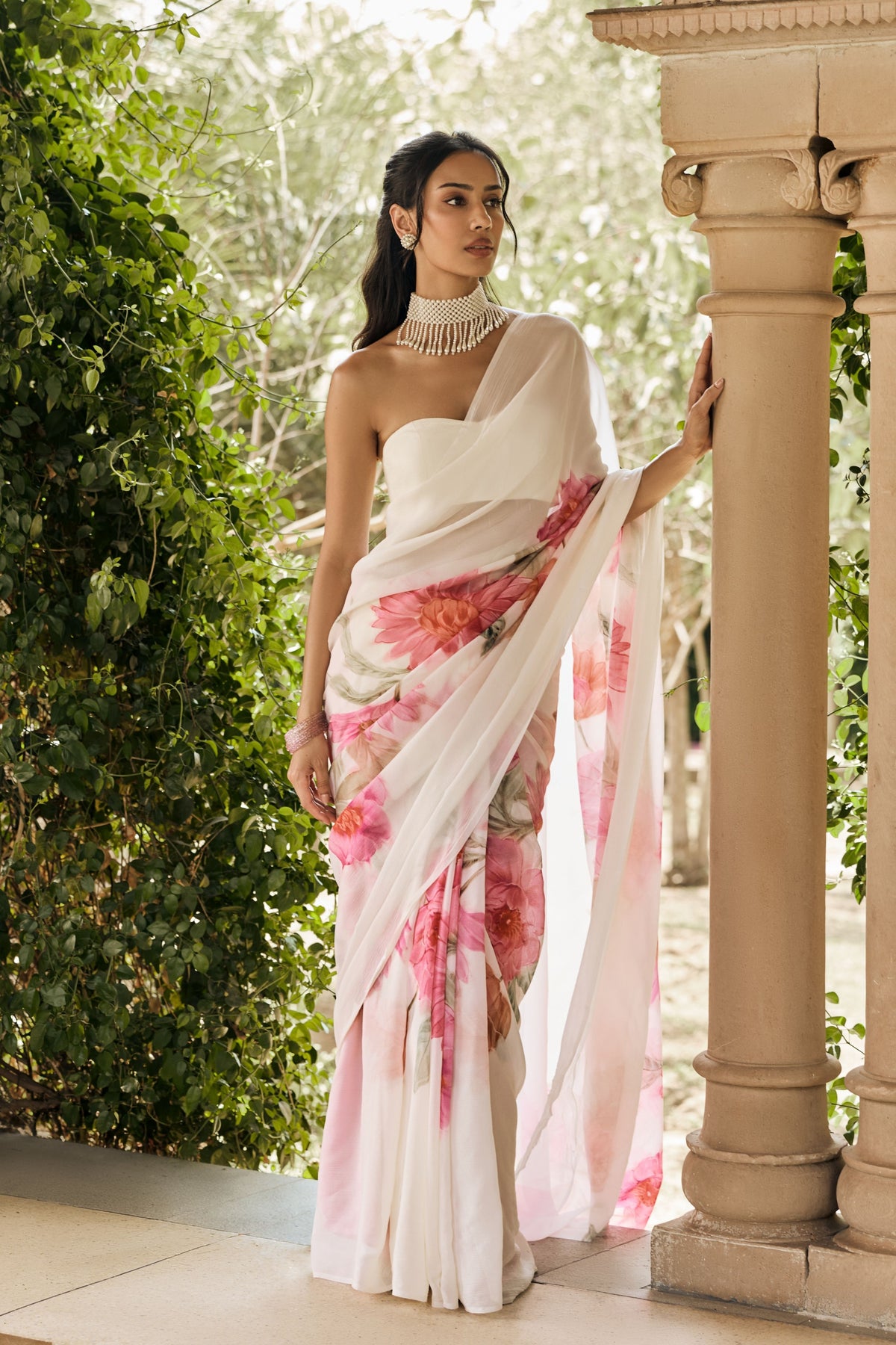 Nora White Chiffon Saree