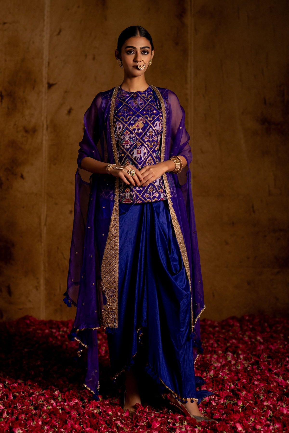Blue Manjri Patola Skirt Set