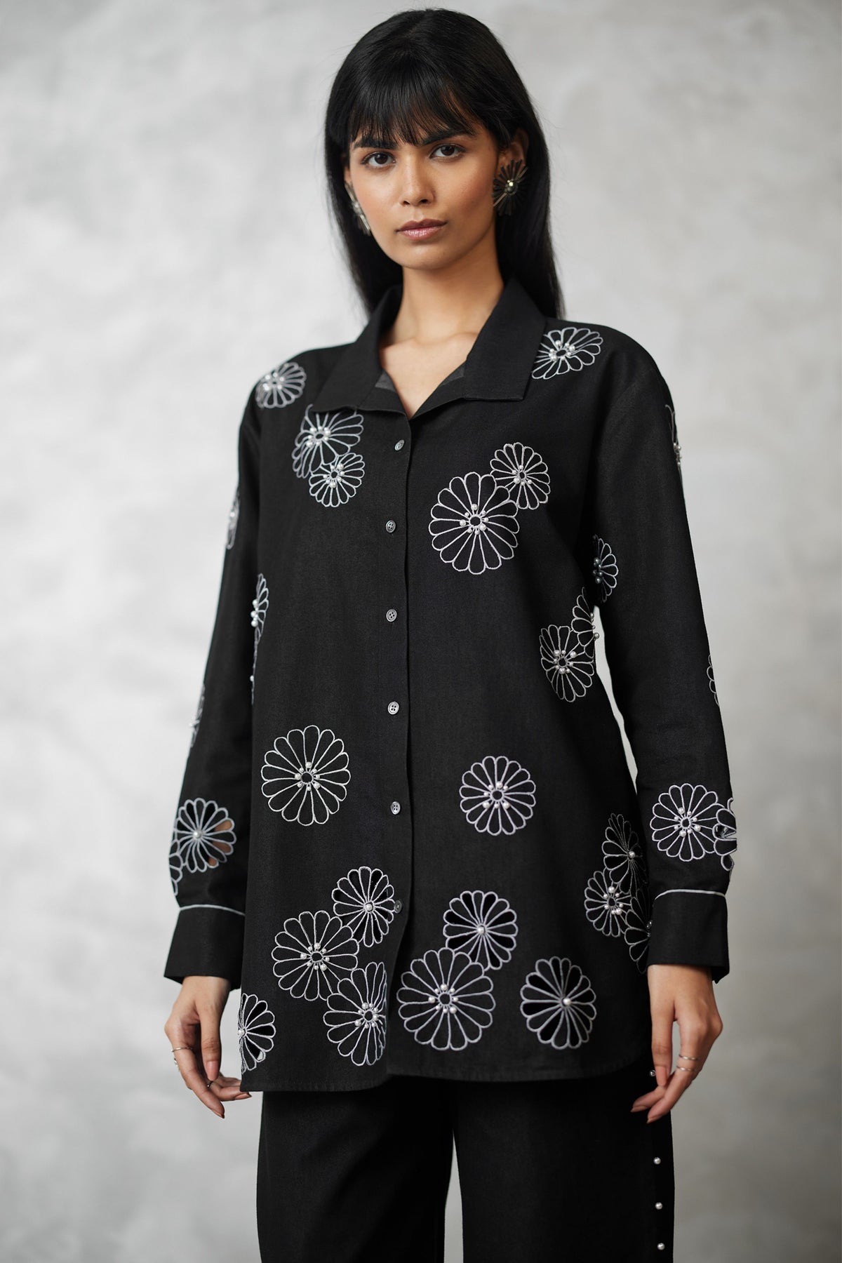 Black Denim Cutwork Co-ord Set